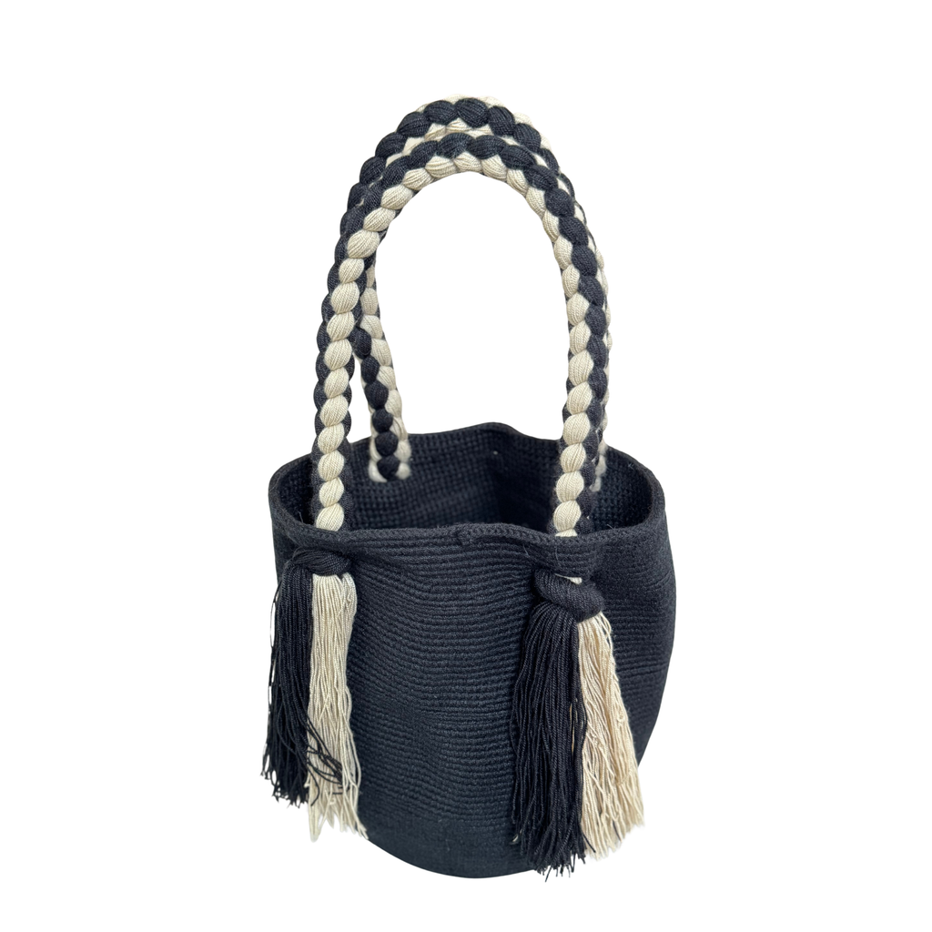 Wayuu Large Handmade Hand Bag – Black and beige Colombian / Venezuelan Hand Purse | Boho Woven Hand Bag for Women