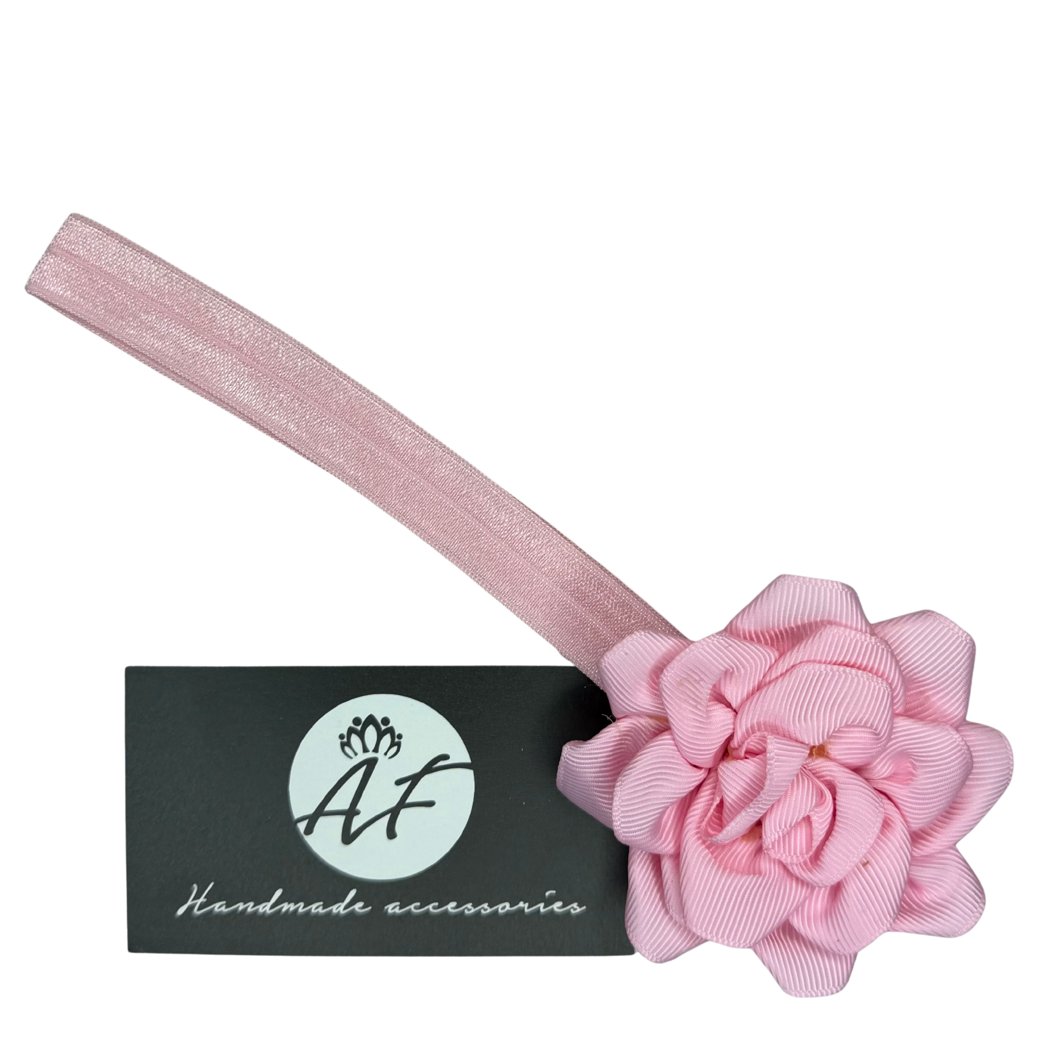 Rose Flower Baby Headband – Soft Elastic Band with Handmade Ribbon Flower