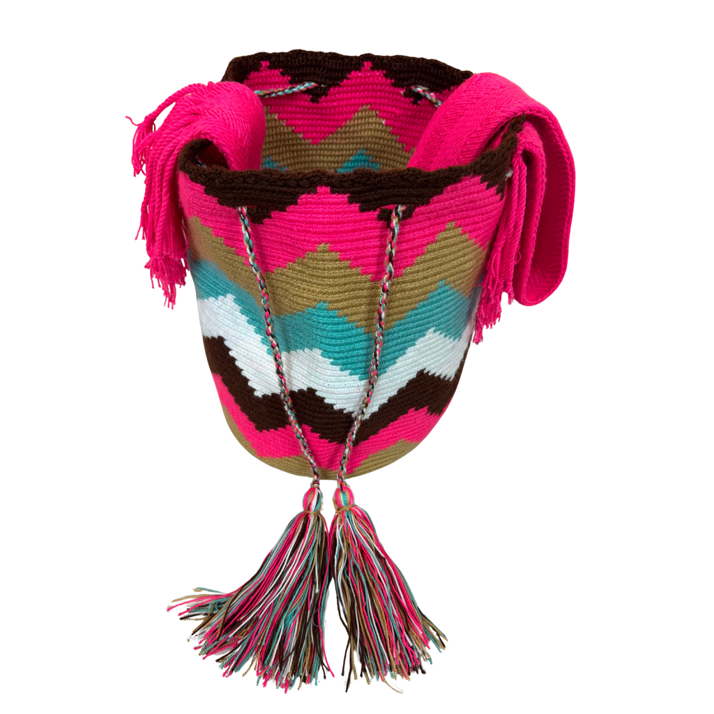 Wayuu Large Handmade Mochila Bag – "Bright Sky" Colorful Colombian / Venezuelan Crossbody Purse | Boho Woven Shoulder Bag for Women