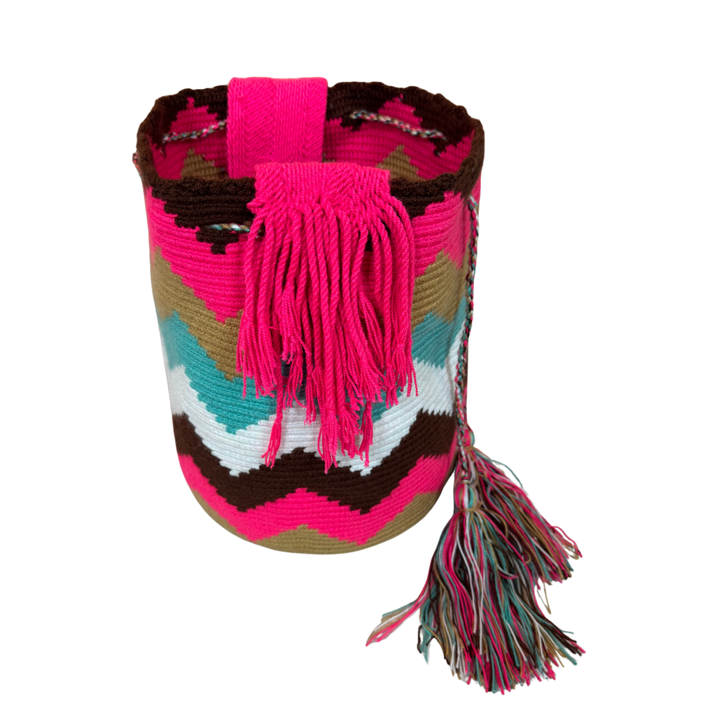 Wayuu Large Handmade Mochila Bag – "Bright Sky" Colorful Colombian / Venezuelan Crossbody Purse | Boho Woven Shoulder Bag for Women