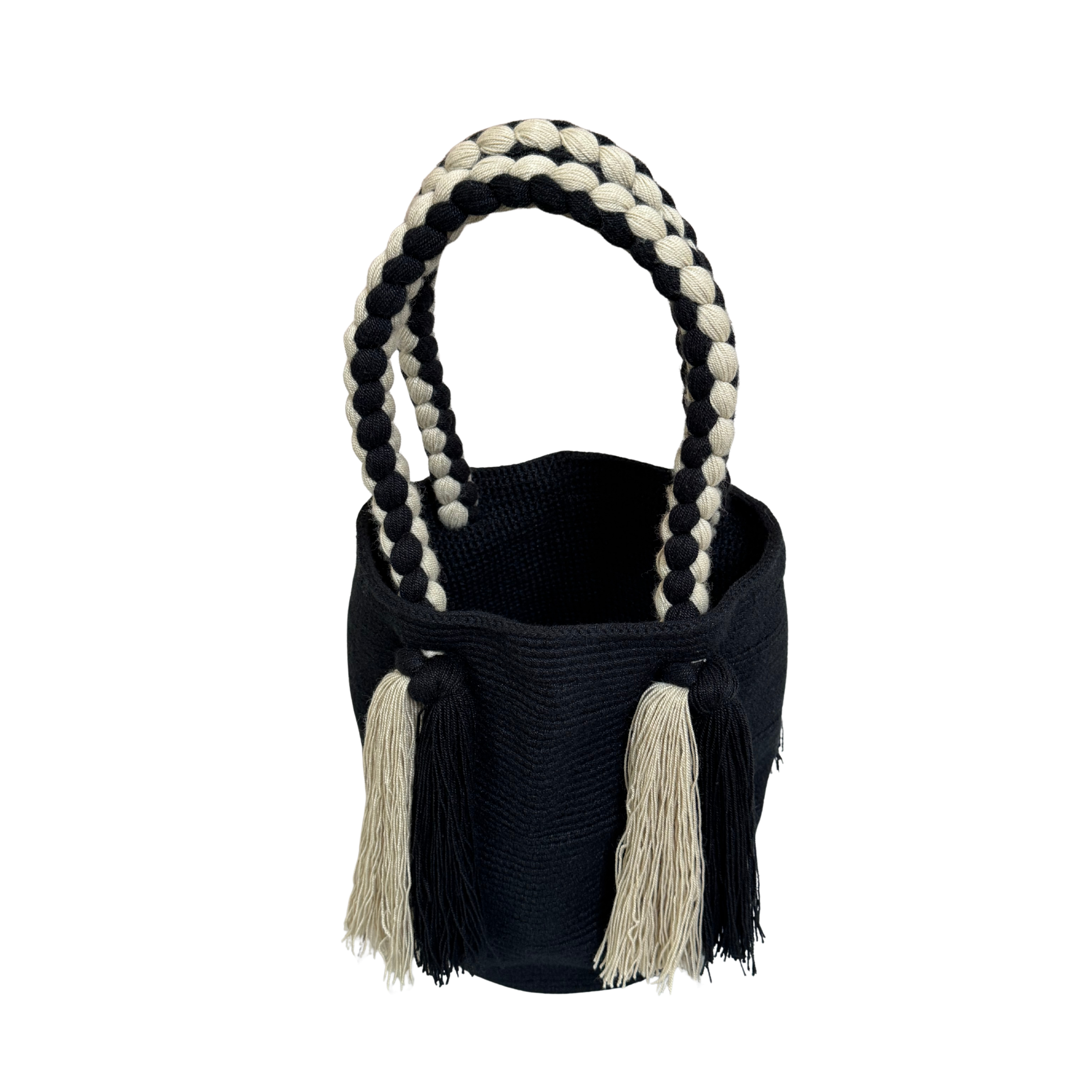 Wayuu Large Handmade Hand Bag – Black and beige Colombian / Venezuelan Hand Purse | Boho Woven Hand Bag for Women