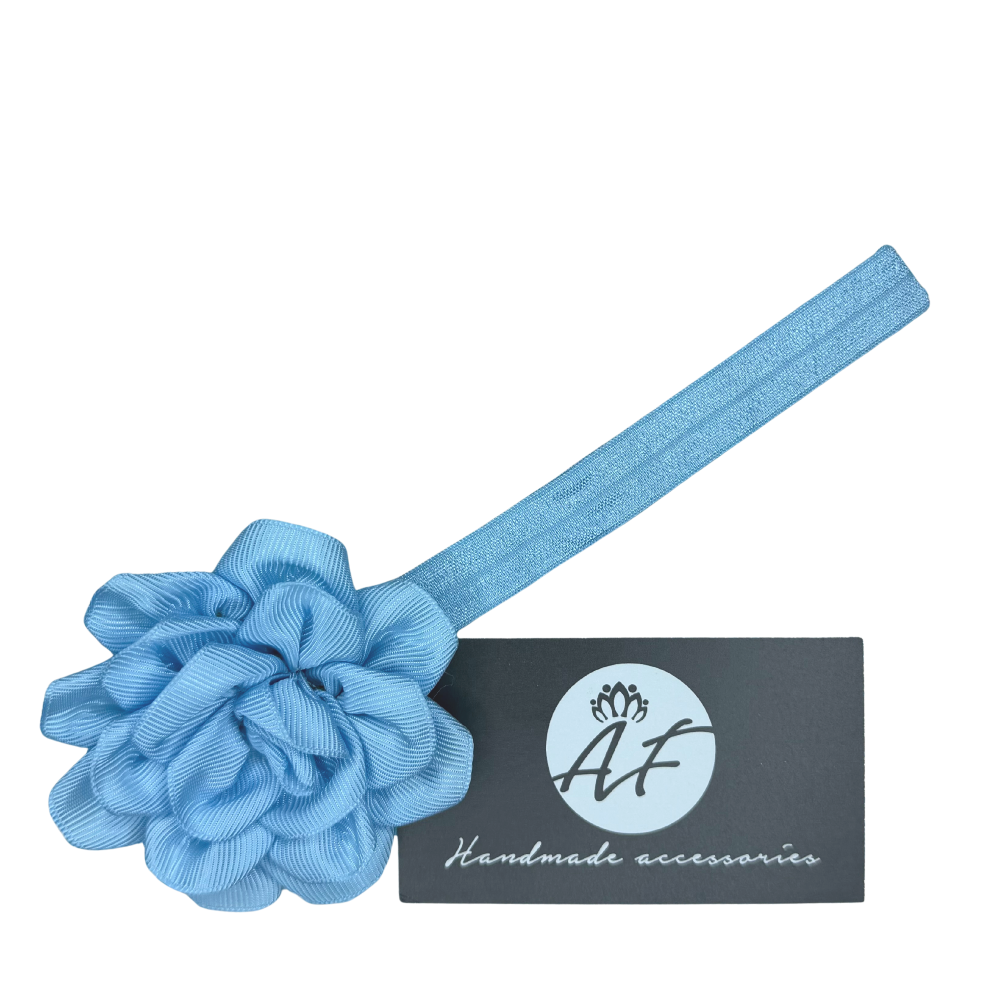 Rose Flower Baby Headband – Soft Elastic Band with Handmade Ribbon Flower