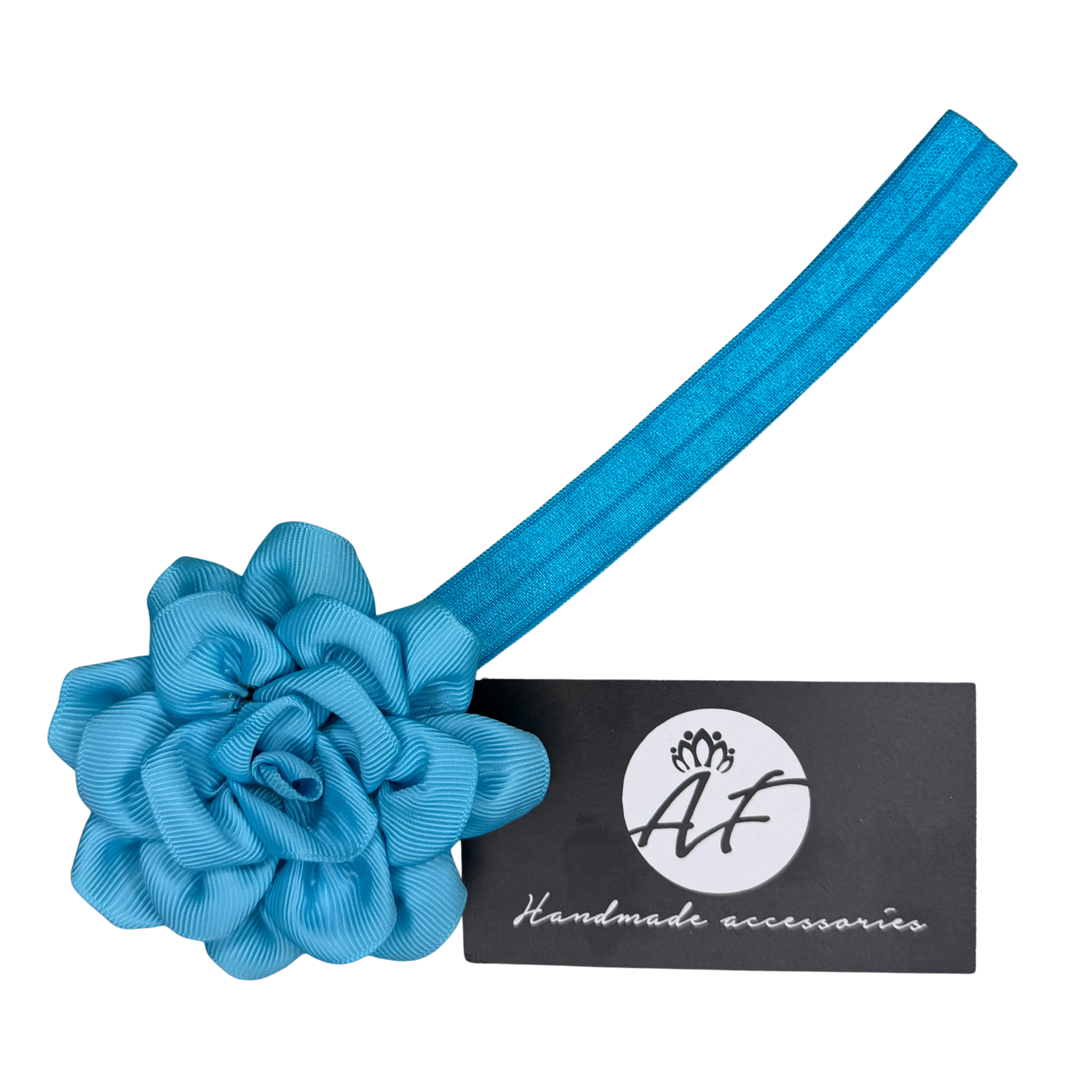 Rose Flower Baby Headband – Soft Elastic Band with Handmade Ribbon Flower