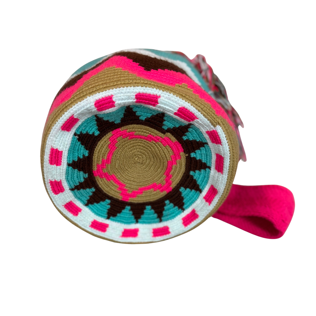Wayuu Large Handmade Mochila Bag – "Bright Sky" Colorful Colombian / Venezuelan Crossbody Purse | Boho Woven Shoulder Bag for Women