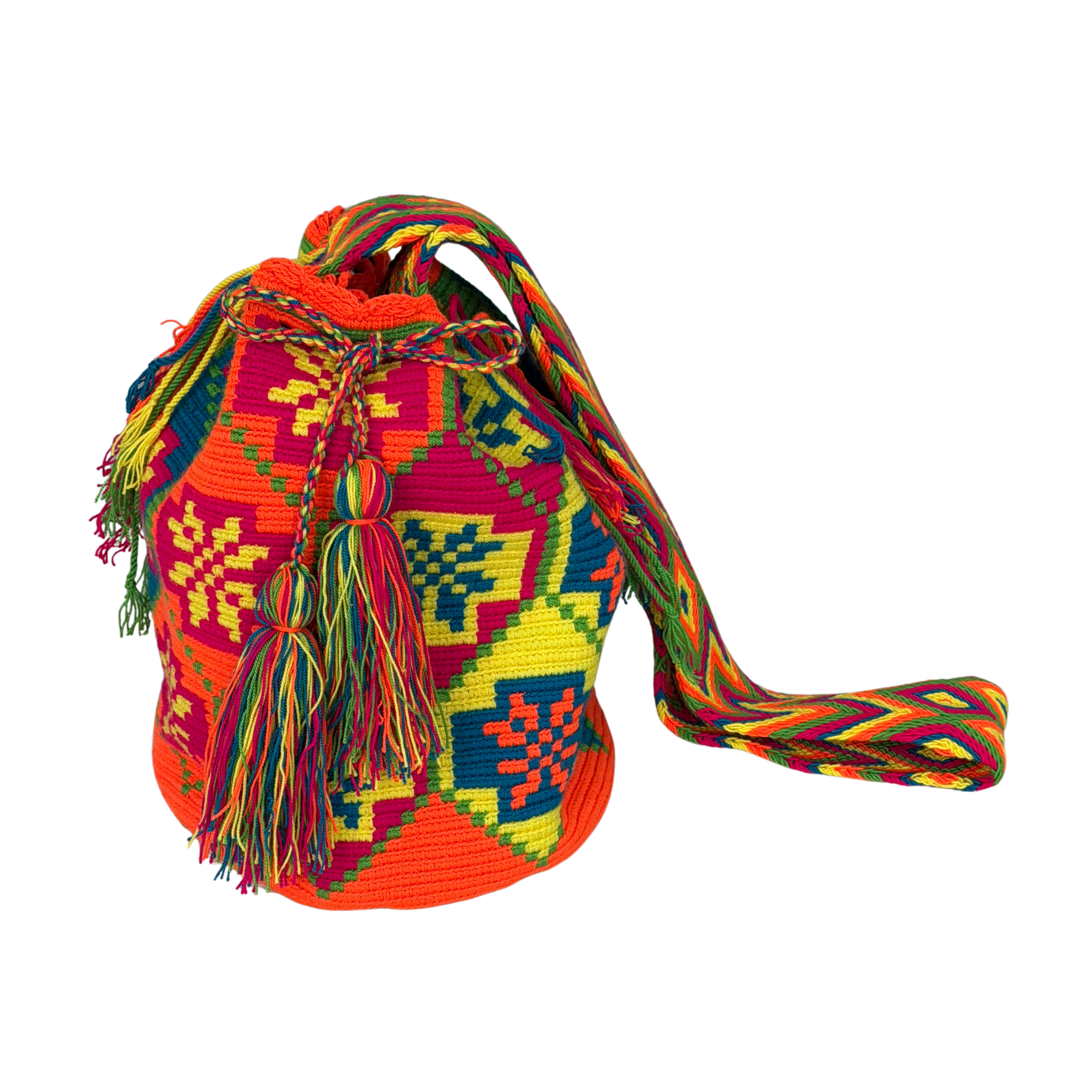 Wayuu Large Handmade Mochila Bag – "Bright Stars" Colorful Colombian / Venezuelan Crossbody Purse | Boho Woven Shoulder Bag for Women