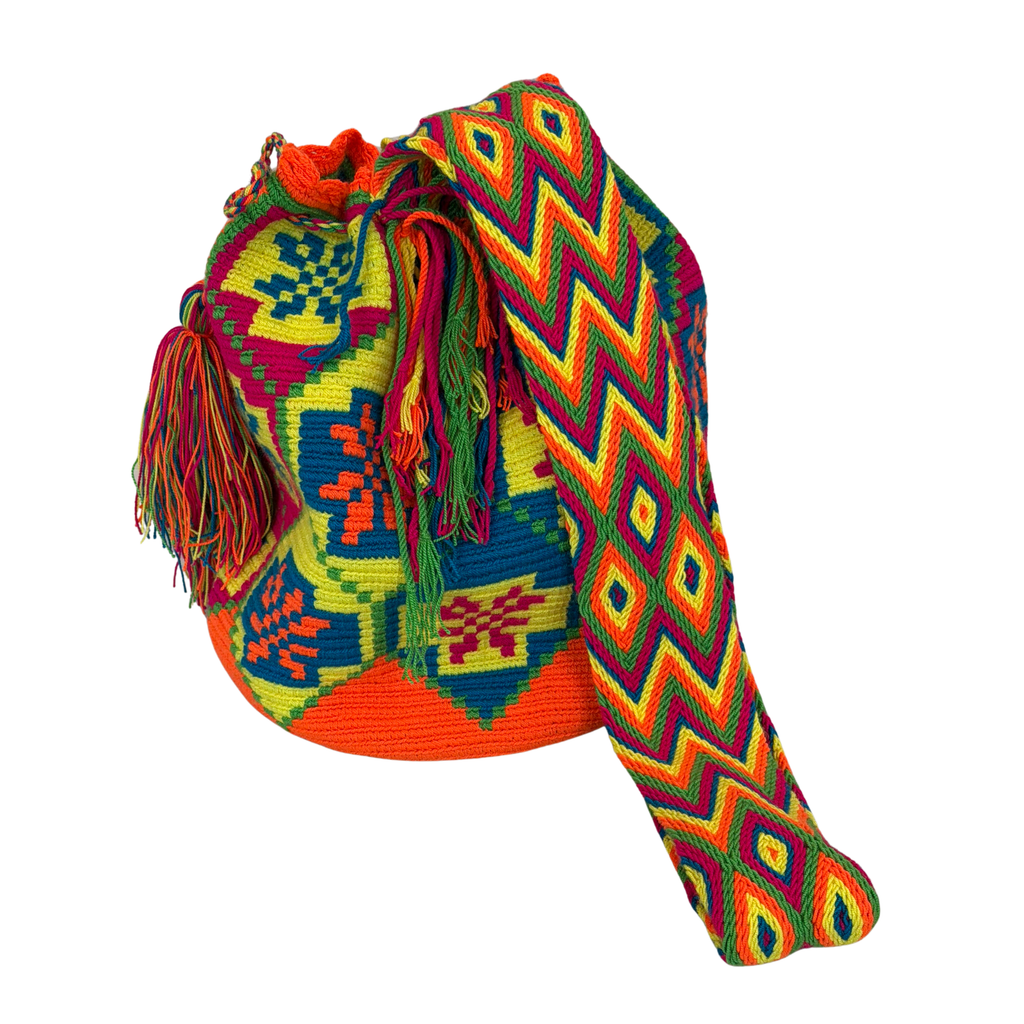 Wayuu Large Handmade Mochila Bag – "Bright Stars" Colorful Colombian / Venezuelan Crossbody Purse | Boho Woven Shoulder Bag for Women