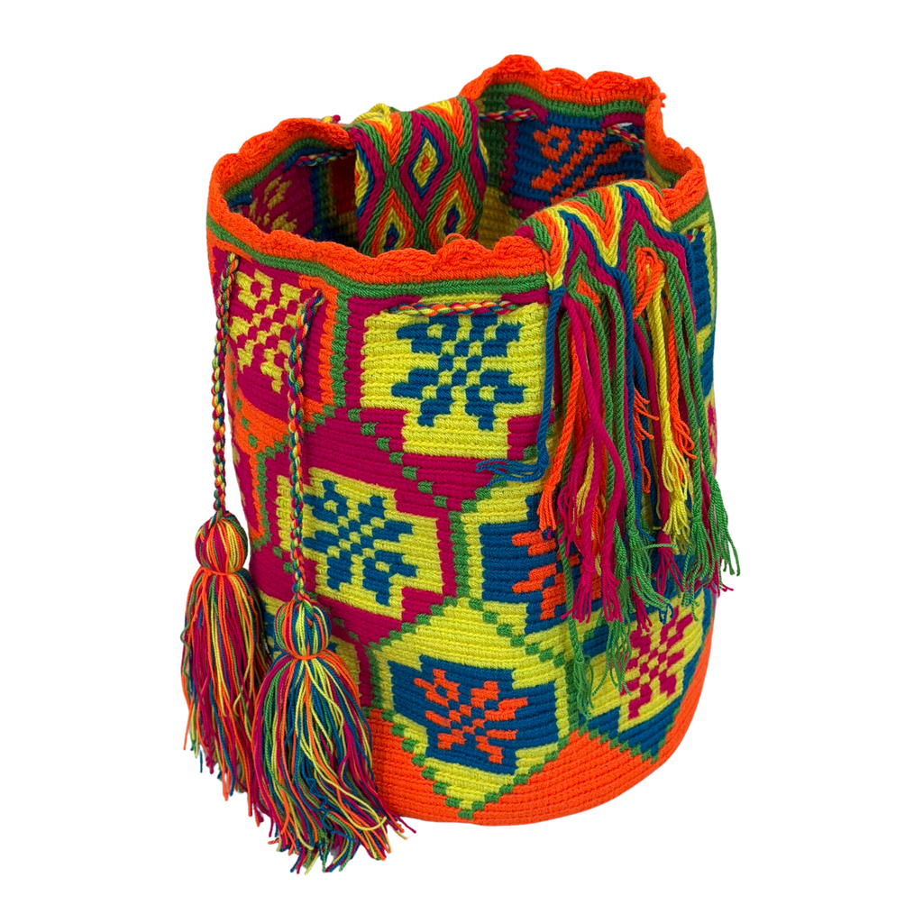 Wayuu Large Handmade Mochila Bag – "Bright Stars" Colorful Colombian / Venezuelan Crossbody Purse | Boho Woven Shoulder Bag for Women