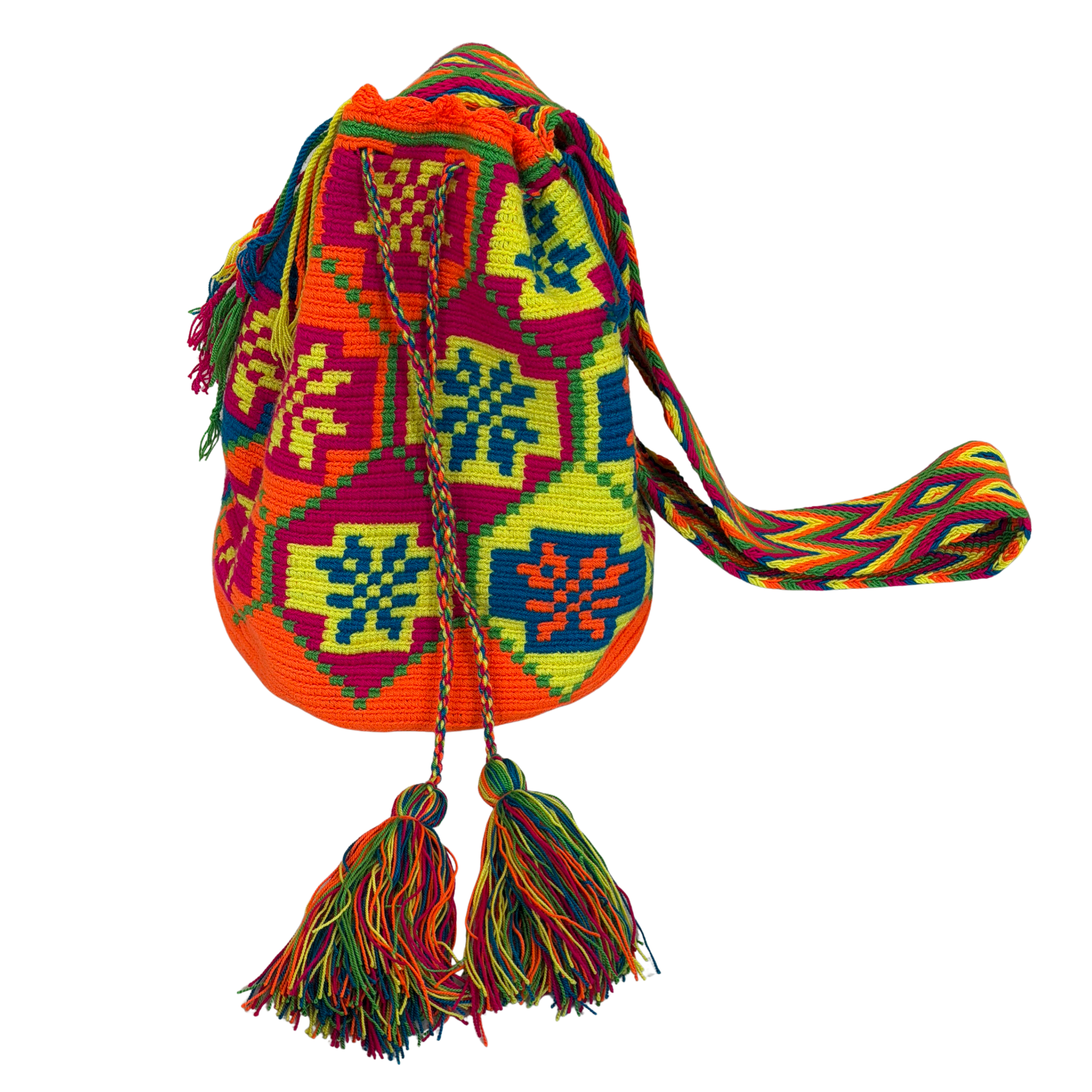 Wayuu Large Handmade Mochila Bag – "Bright Stars" Colorful Colombian / Venezuelan Crossbody Purse | Boho Woven Shoulder Bag for Women