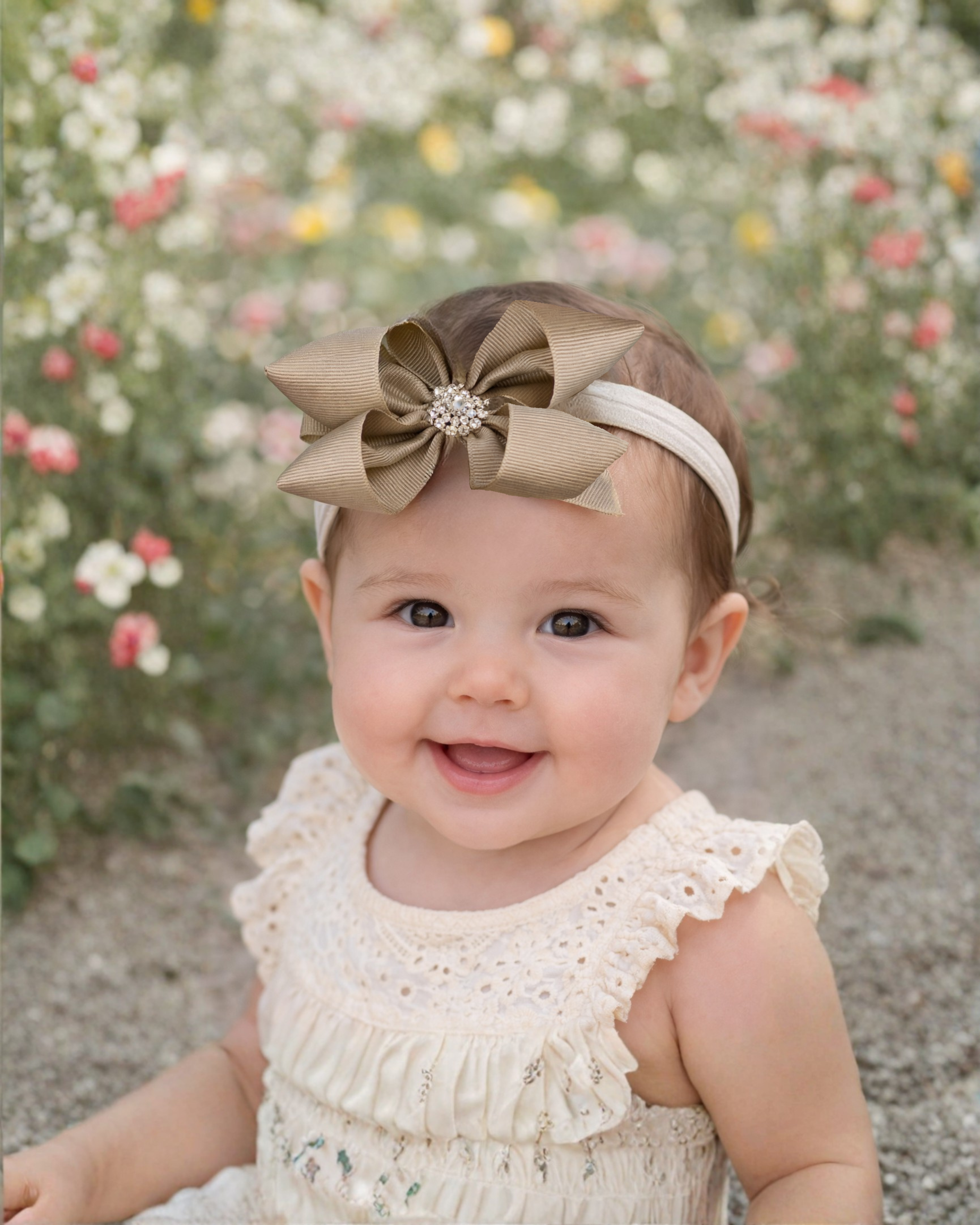 Handmade Baby Headband with 4-Loop Bow – Stretchy Band for Newborns, Infants & Toddlers