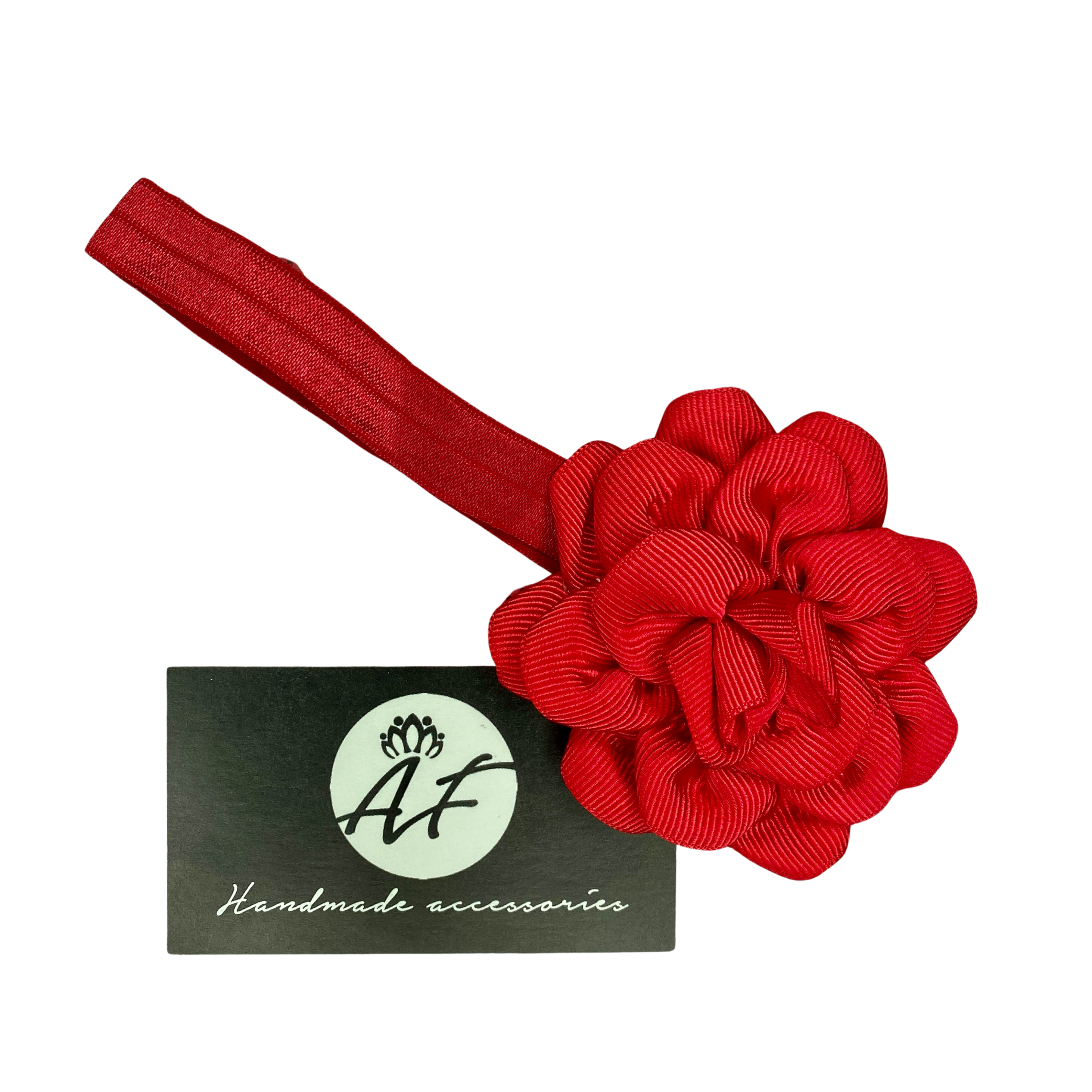 Rose Flower Baby Headband – Soft Elastic Band with Handmade Ribbon Flower