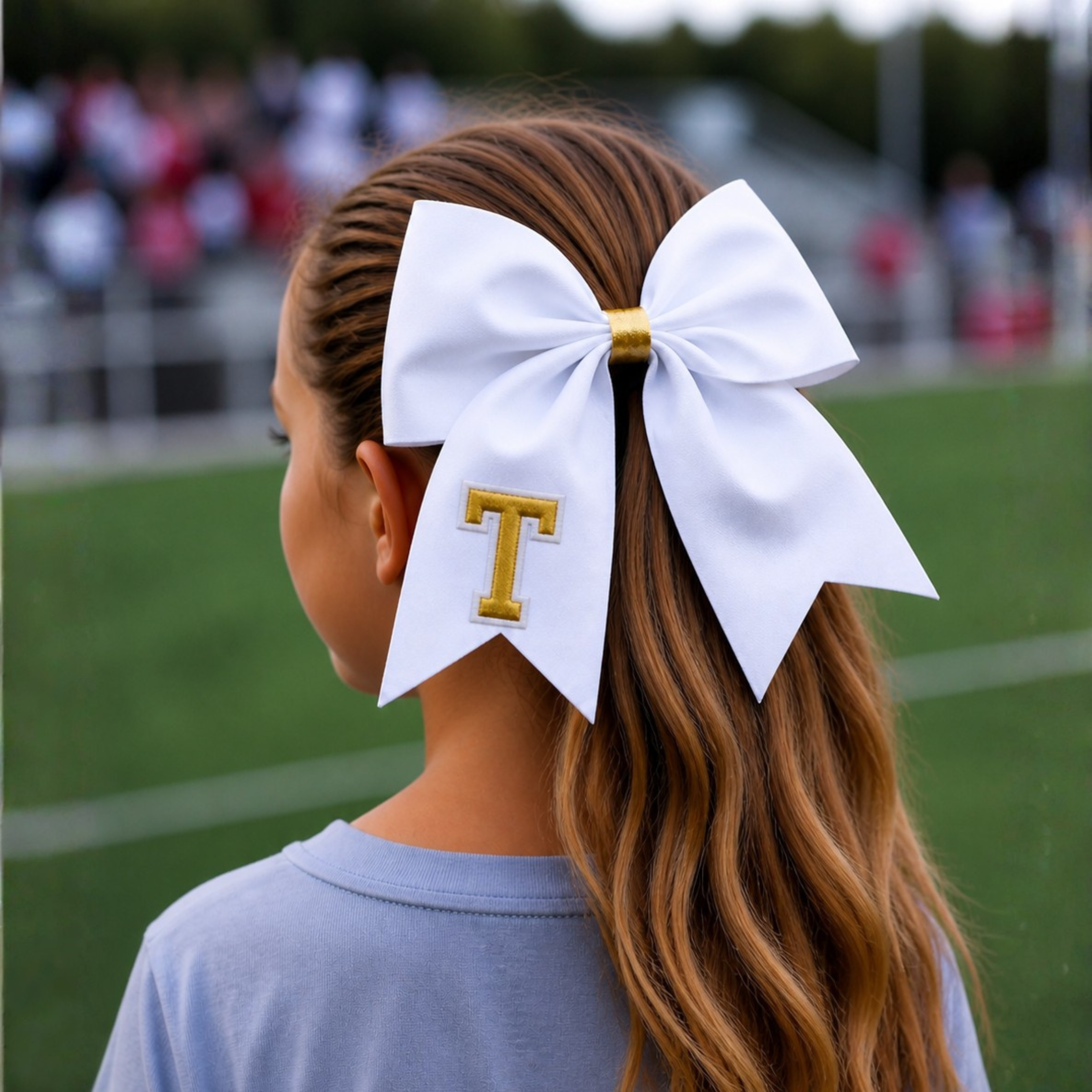 Personalized Cheerleader Hair Bow – Handmade Custom Initial Bow for Girls & Teens