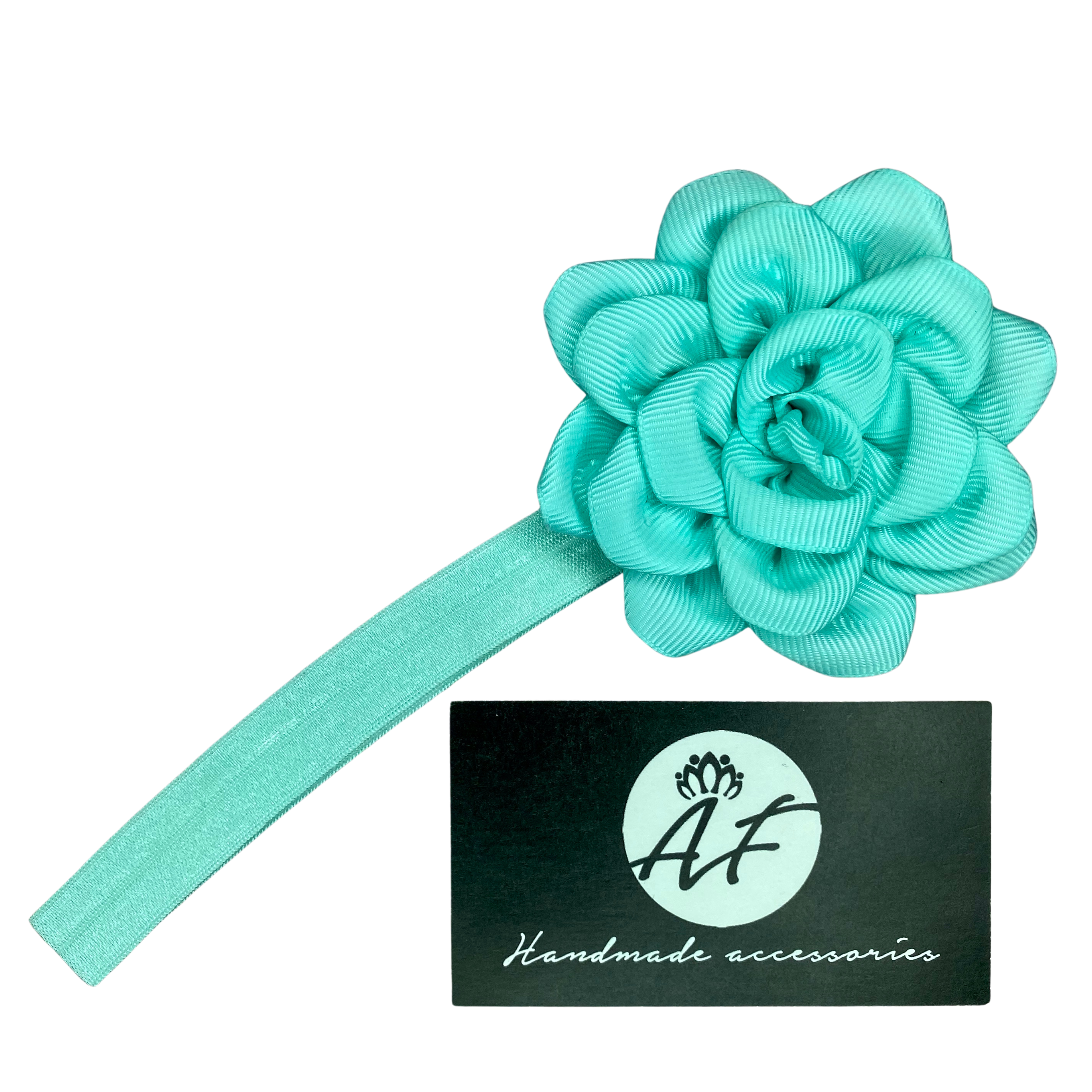 Rose Flower Baby Headband – Soft Elastic Band with Handmade Ribbon Flower