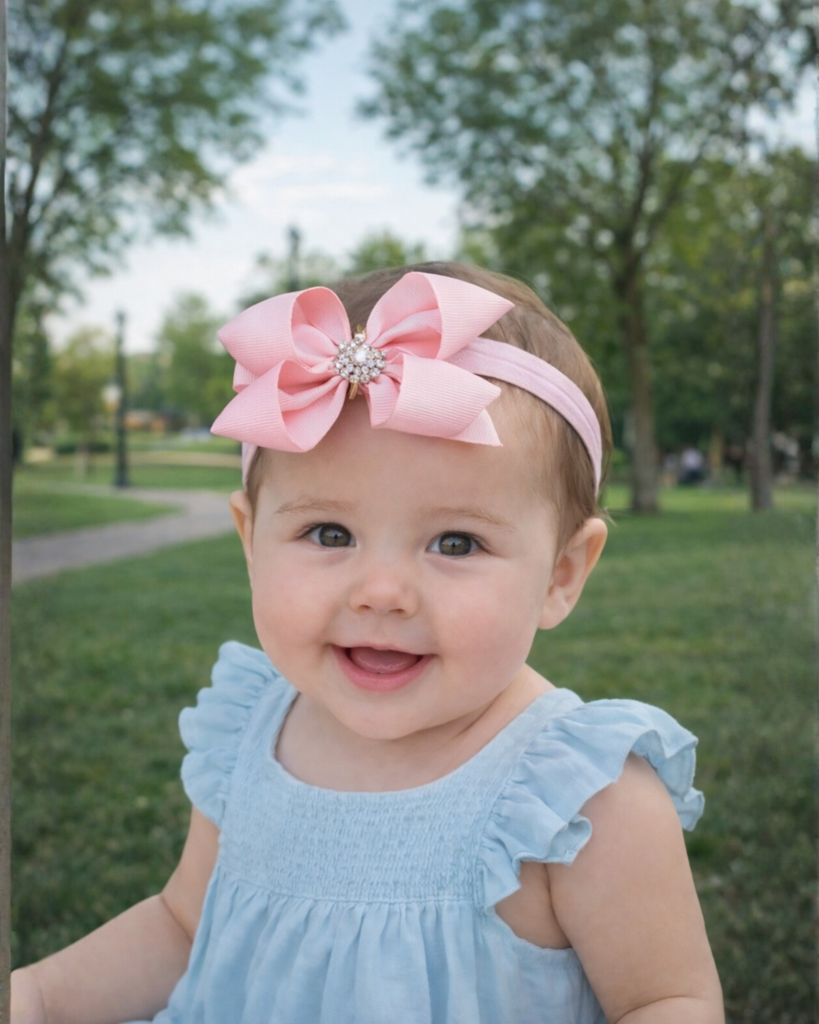 Handmade Baby Headband with 4-Loop Bow – Stretchy Band for Newborns, Infants & Toddlers