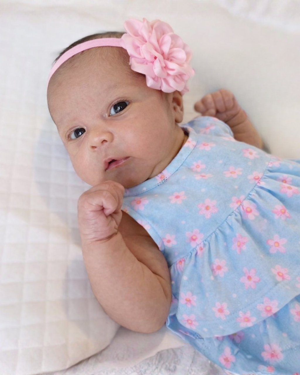 Rose Flower Baby Headband – Soft Elastic Band with Handmade Ribbon Flower