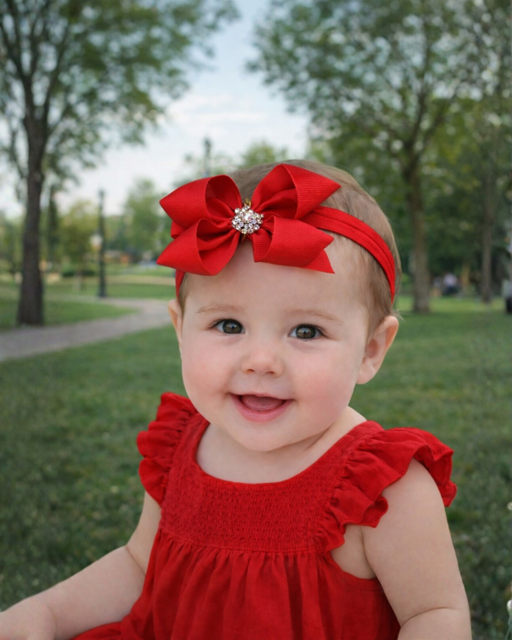 Handmade Baby Headband with 4-Loop Bow – Stretchy Band for Newborns, Infants & Toddlers