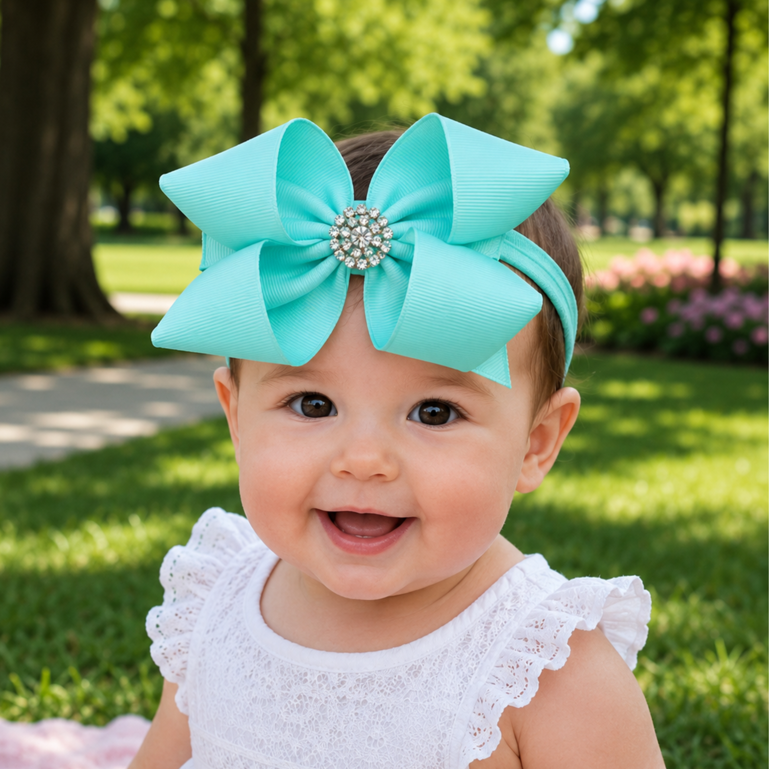 Handmade Baby Headband with 4-Loop Bow – Stretchy Band for Newborns, Infants & Toddlers
