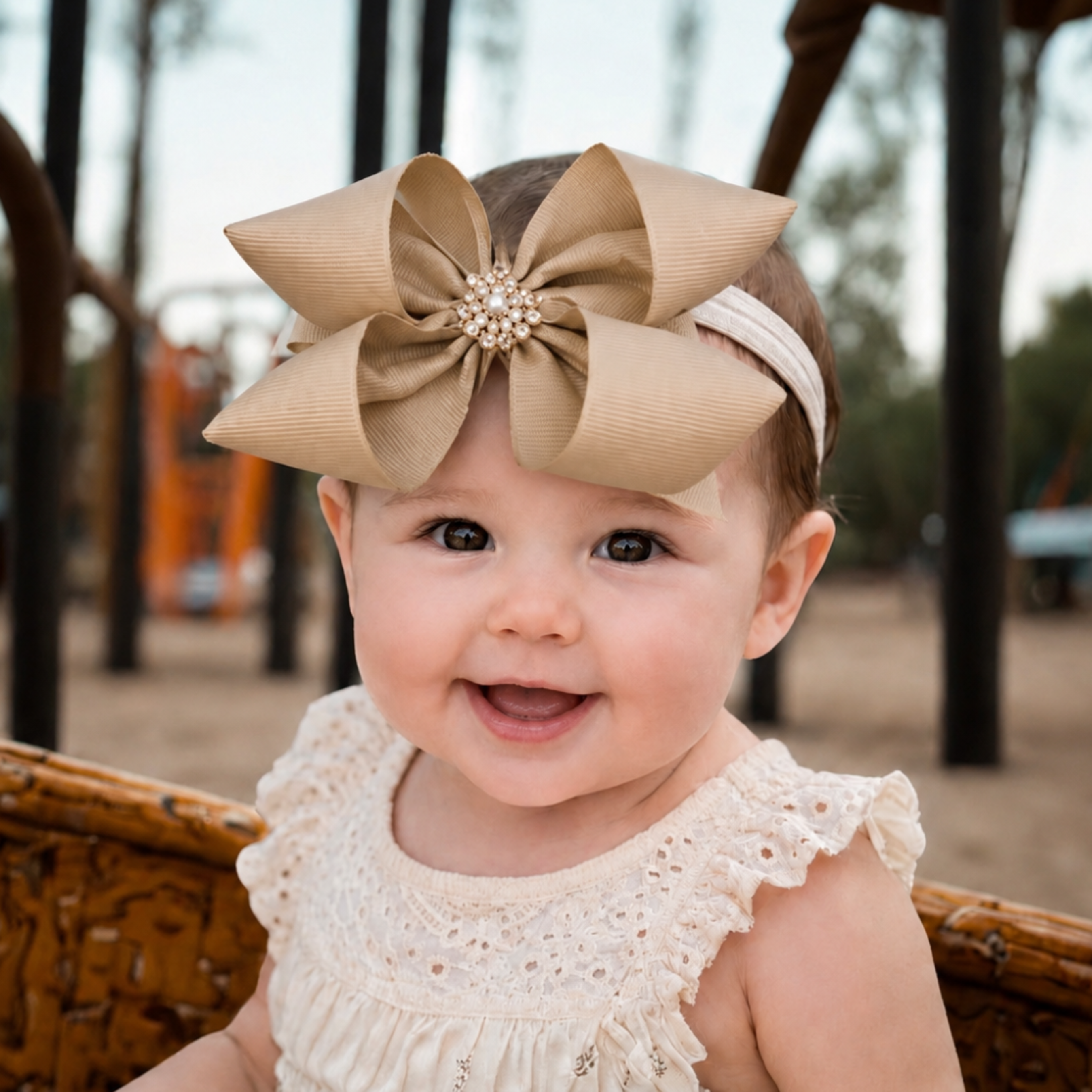 Handmade Baby Headband with 4-Loop Bow – Stretchy Band for Newborns, Infants & Toddlers
