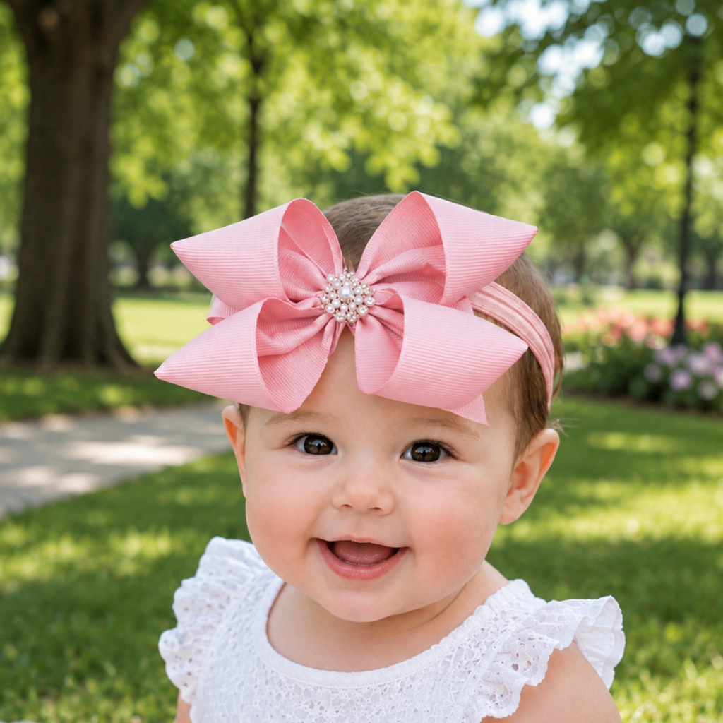 Handmade Baby Headband with 4-Loop Bow – Stretchy Band for Newborns, Infants & Toddlers