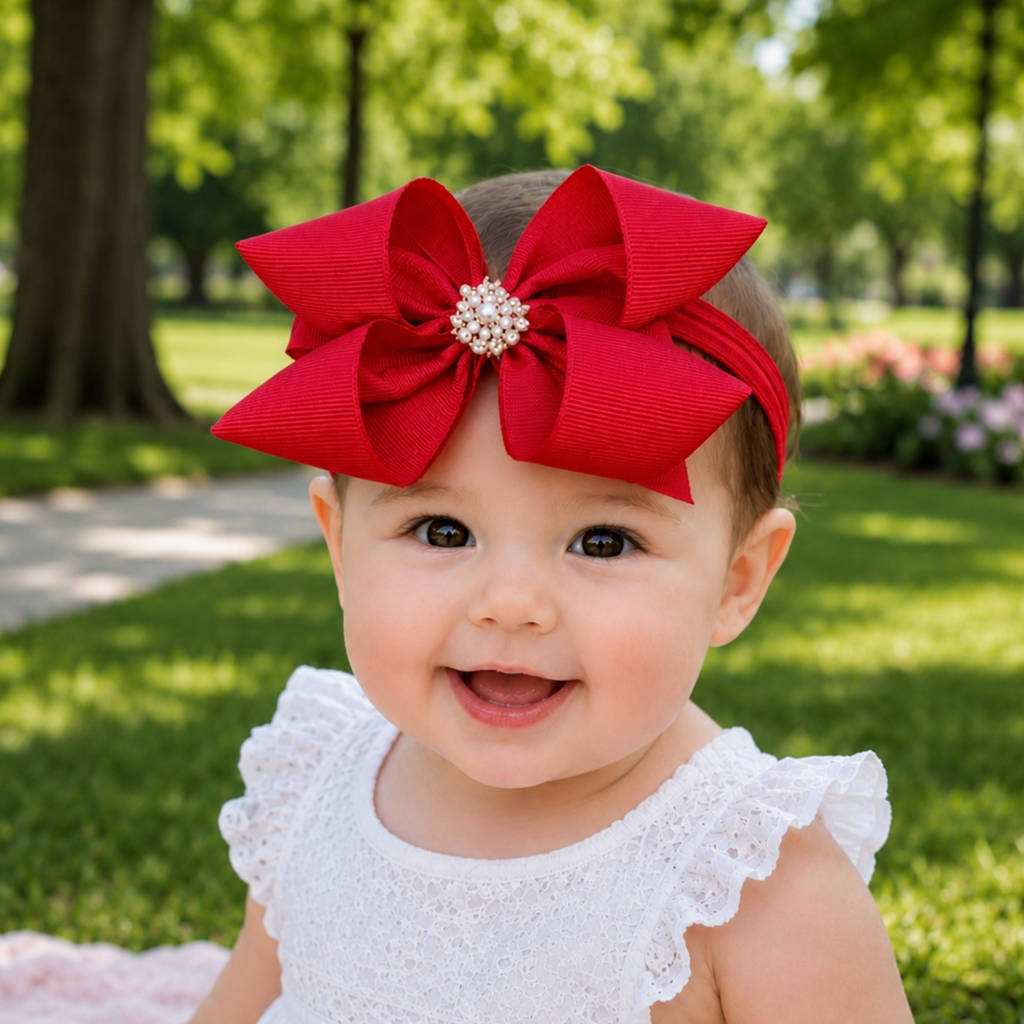 Handmade Baby Headband with 4-Loop Bow – Stretchy Band for Newborns, Infants & Toddlers