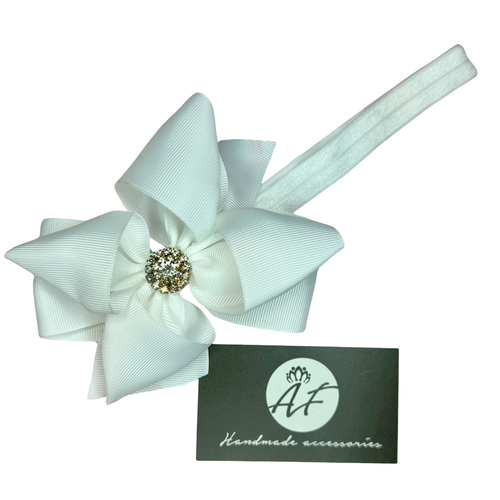 Handmade Baby Headband with 4-Loop Bow – Stretchy Band for Newborns, Infants & Toddlers