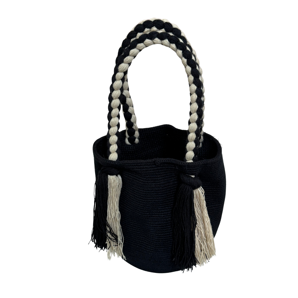 Wayuu Large Handmade Hand Bag – Black and beige Colombian / Venezuelan Hand Purse | Boho Woven Hand Bag for Women