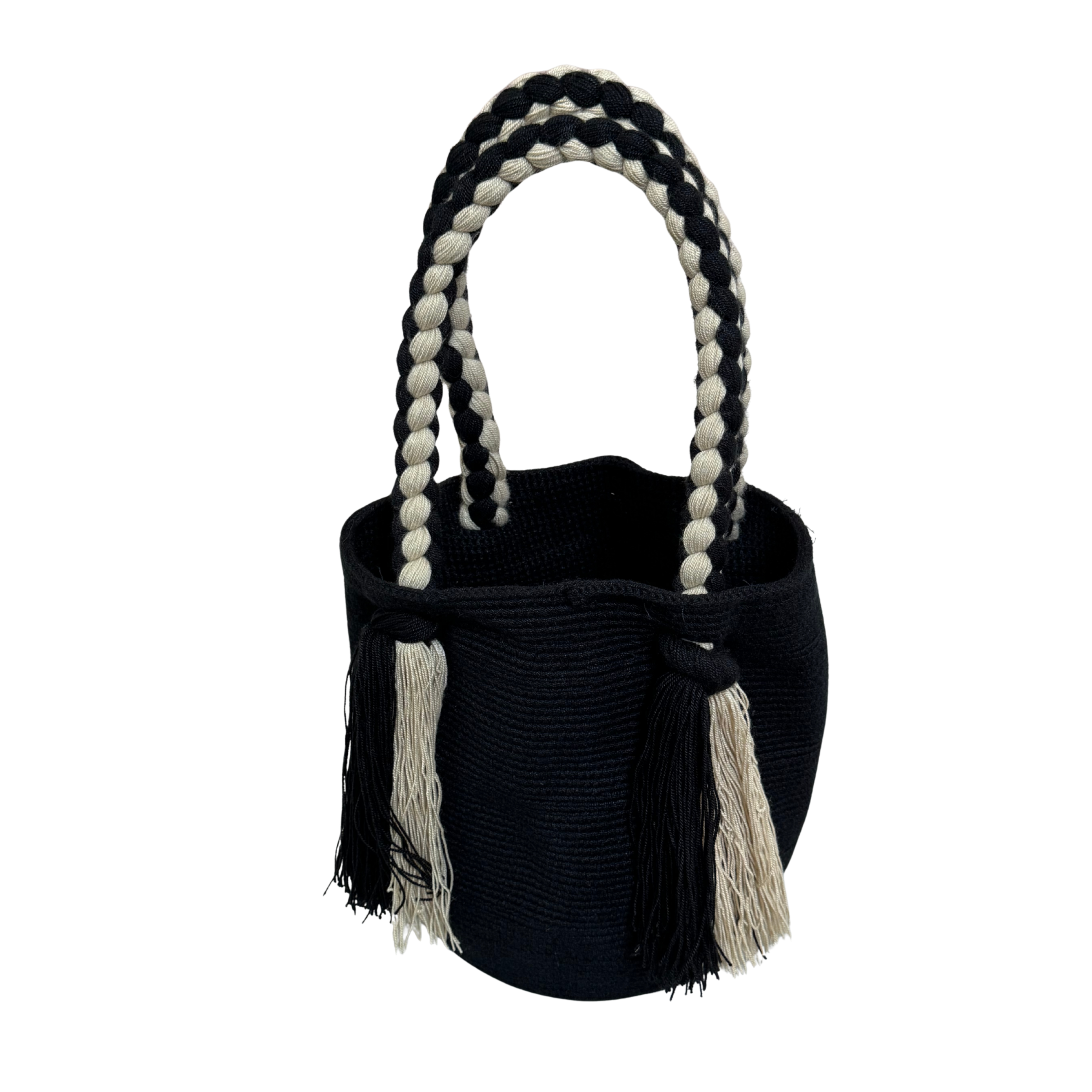 Wayuu Large Handmade Hand Bag – Black and beige Colombian / Venezuelan Hand Purse | Boho Woven Hand Bag for Women