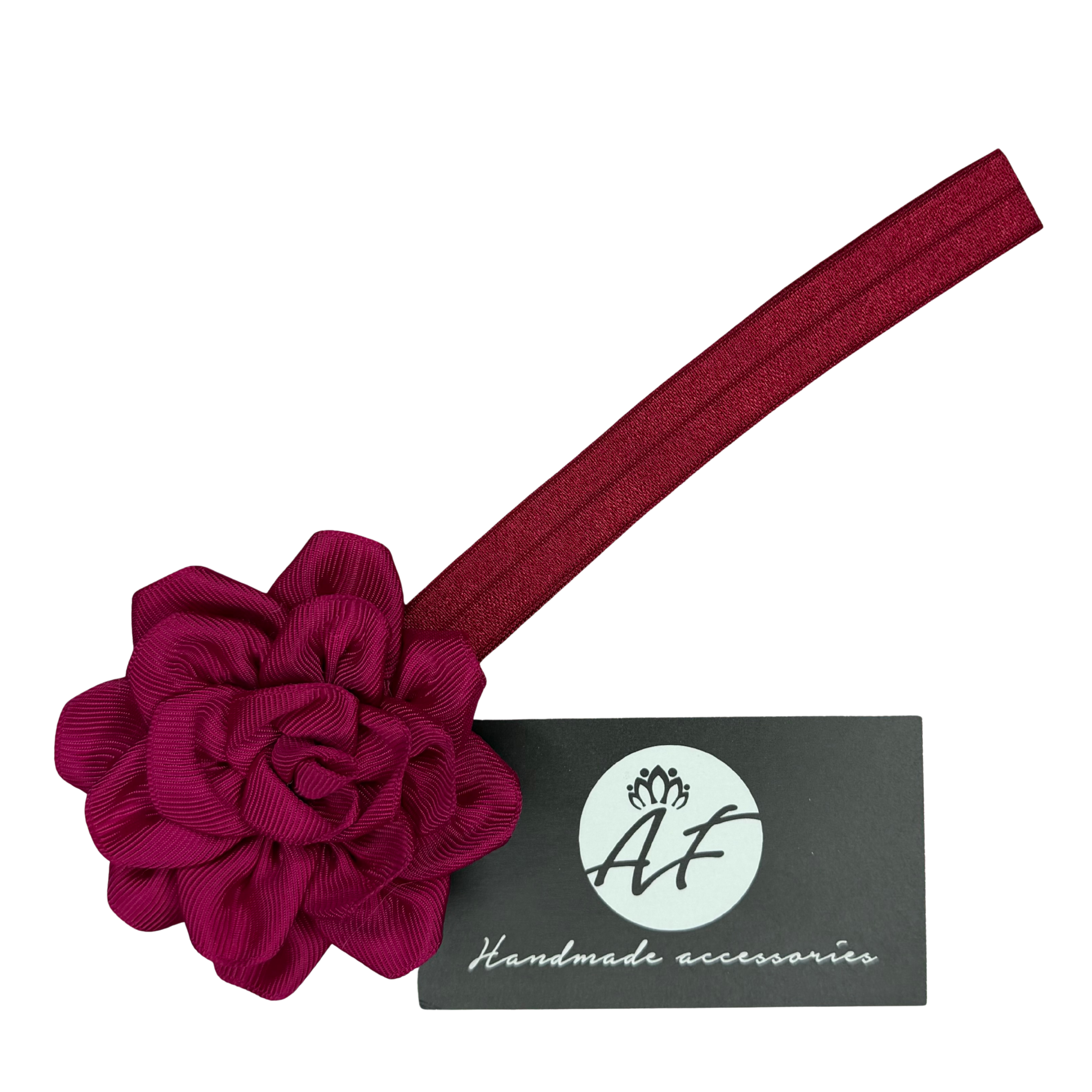 Rose Flower Baby Headband – Soft Elastic Band with Handmade Ribbon Flower