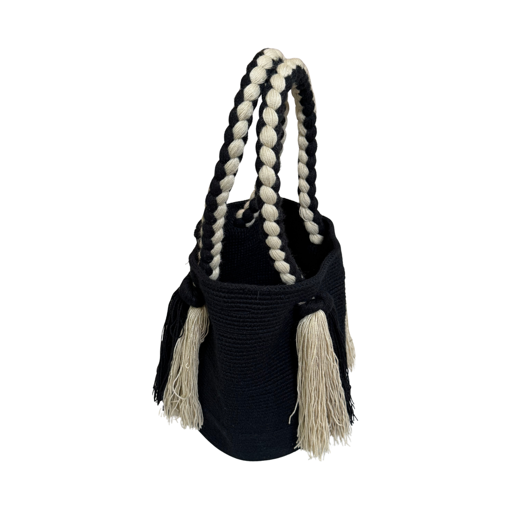 Wayuu Large Handmade Hand Bag – Black and beige Colombian / Venezuelan Hand Purse | Boho Woven Hand Bag for Women