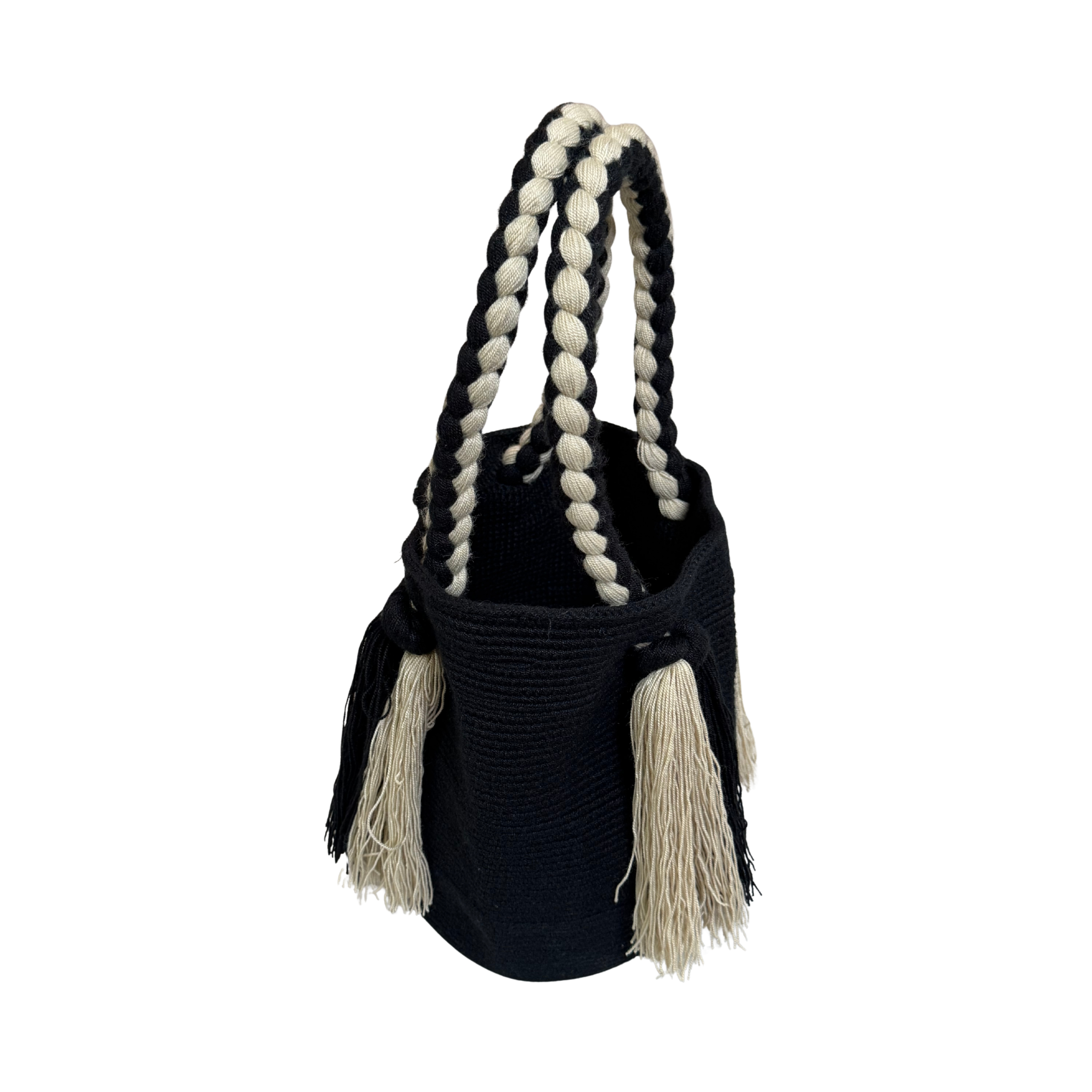 Wayuu Large Handmade Hand Bag – Black and beige Colombian / Venezuelan Hand Purse | Boho Woven Hand Bag for Women