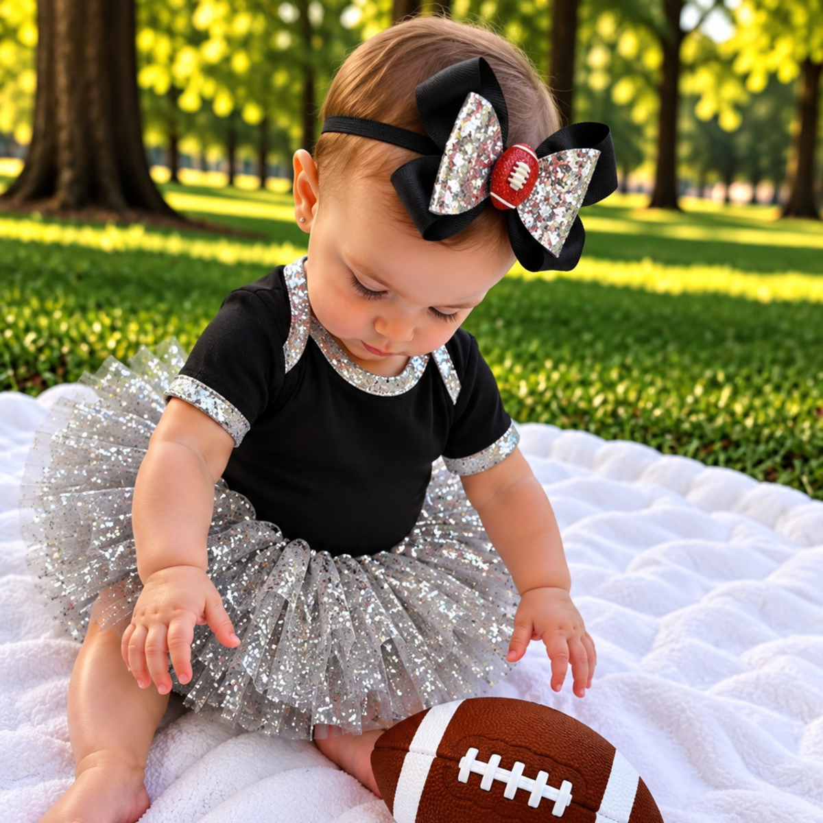 Baby Football Bow Headband for Girls – Handmade Game Day Football Bow