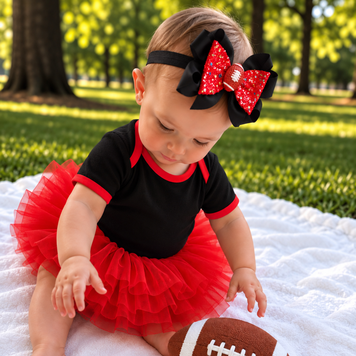 Baby Football Bow Headband for Girls – Handmade Game Day Football Bow