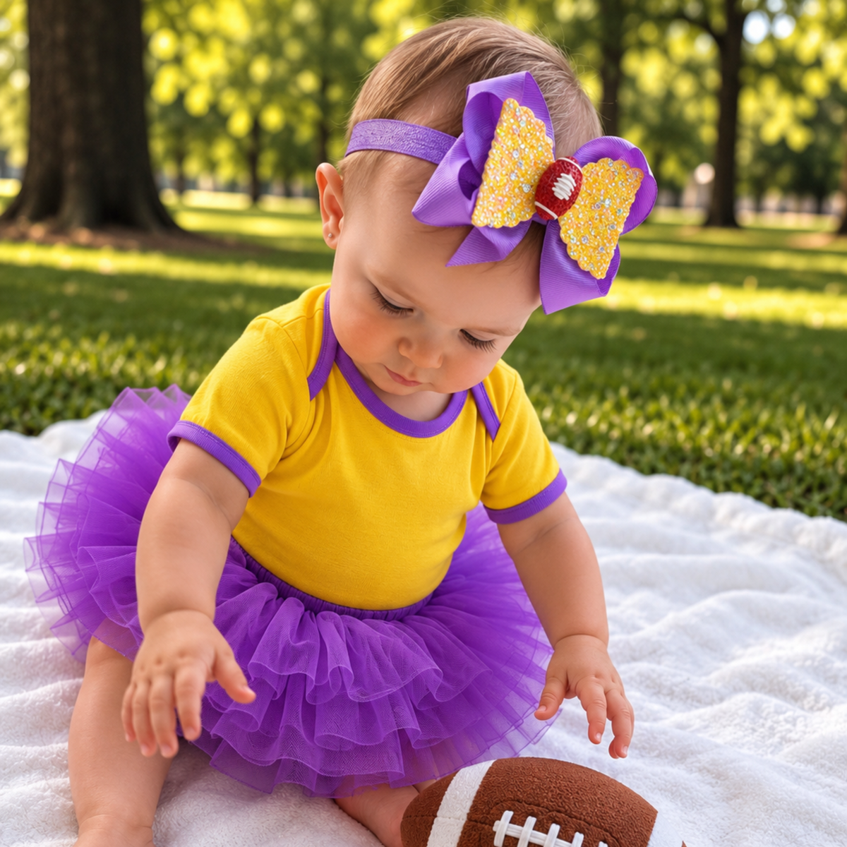 Baby Football Bow Headband for Girls – Handmade Game Day Football Bow