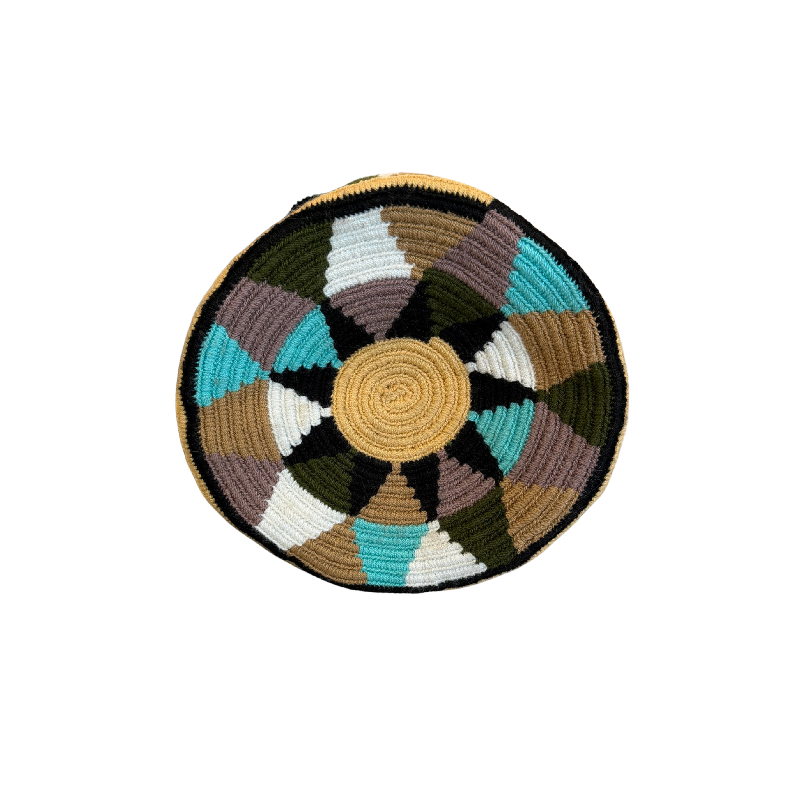 Wayuu Handmade Large Crochet Bucket Bag with Pom Poms "Desert Zigzag"