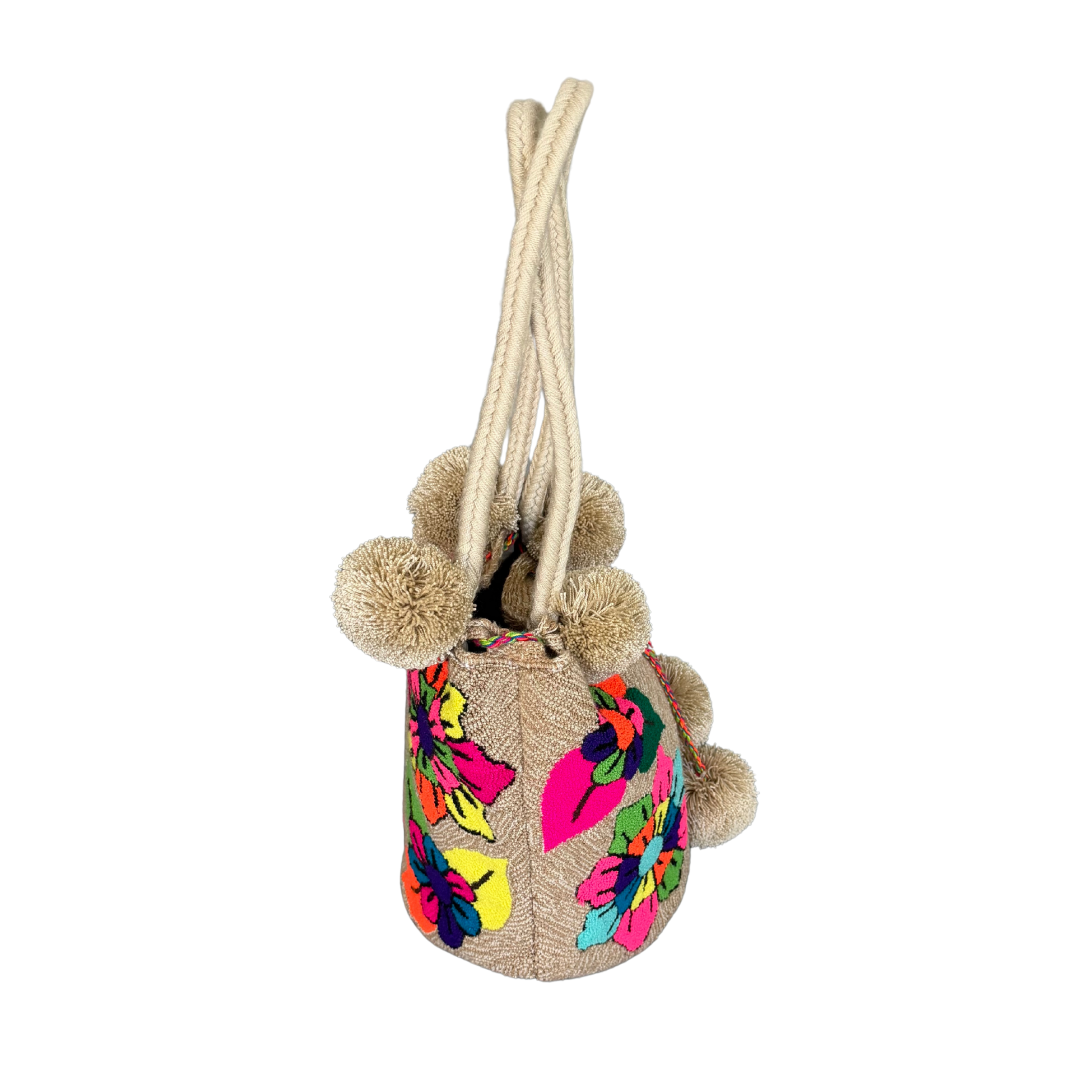 Wayuu Large Premium Handmade Tapestry Bucket Bag |  Needle Punch Floral Design "Bloom Garden"
