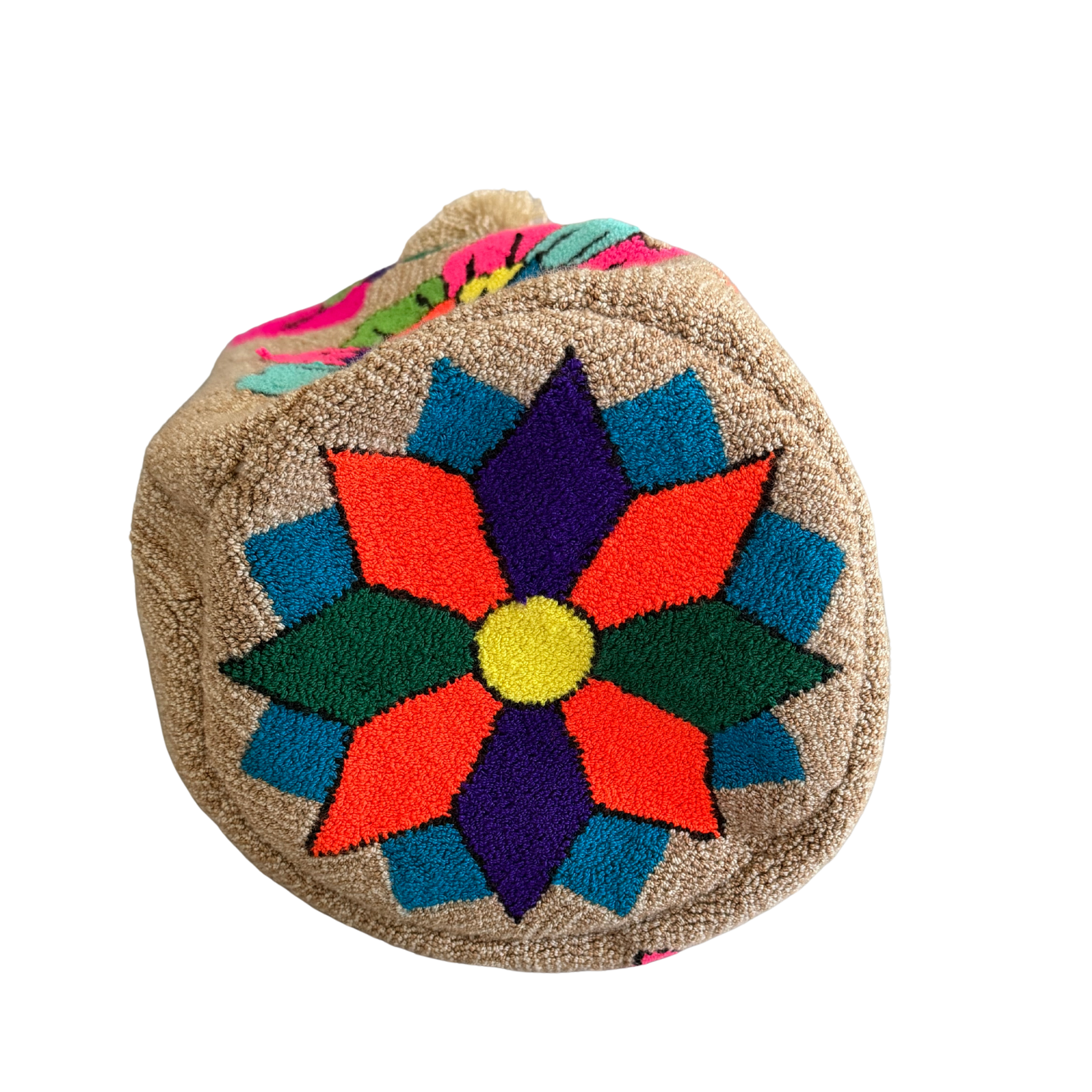 Wayuu Large Premium Handmade Tapestry Bucket Bag |  Needle Punch Floral Design "Bloom Garden"