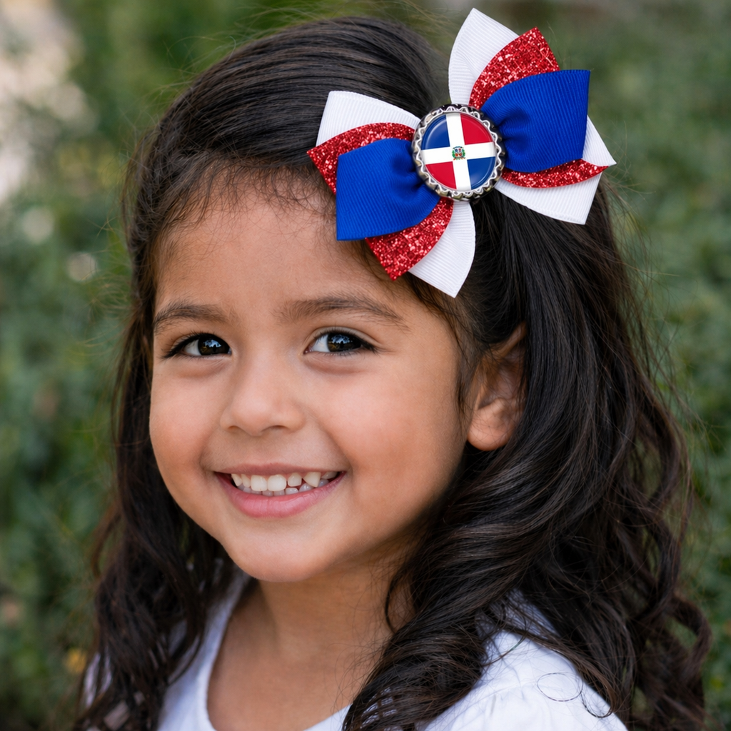 Handmade Dominican Republic Hair Bow for Girls – Dominican Flag Boutique Bow Clip