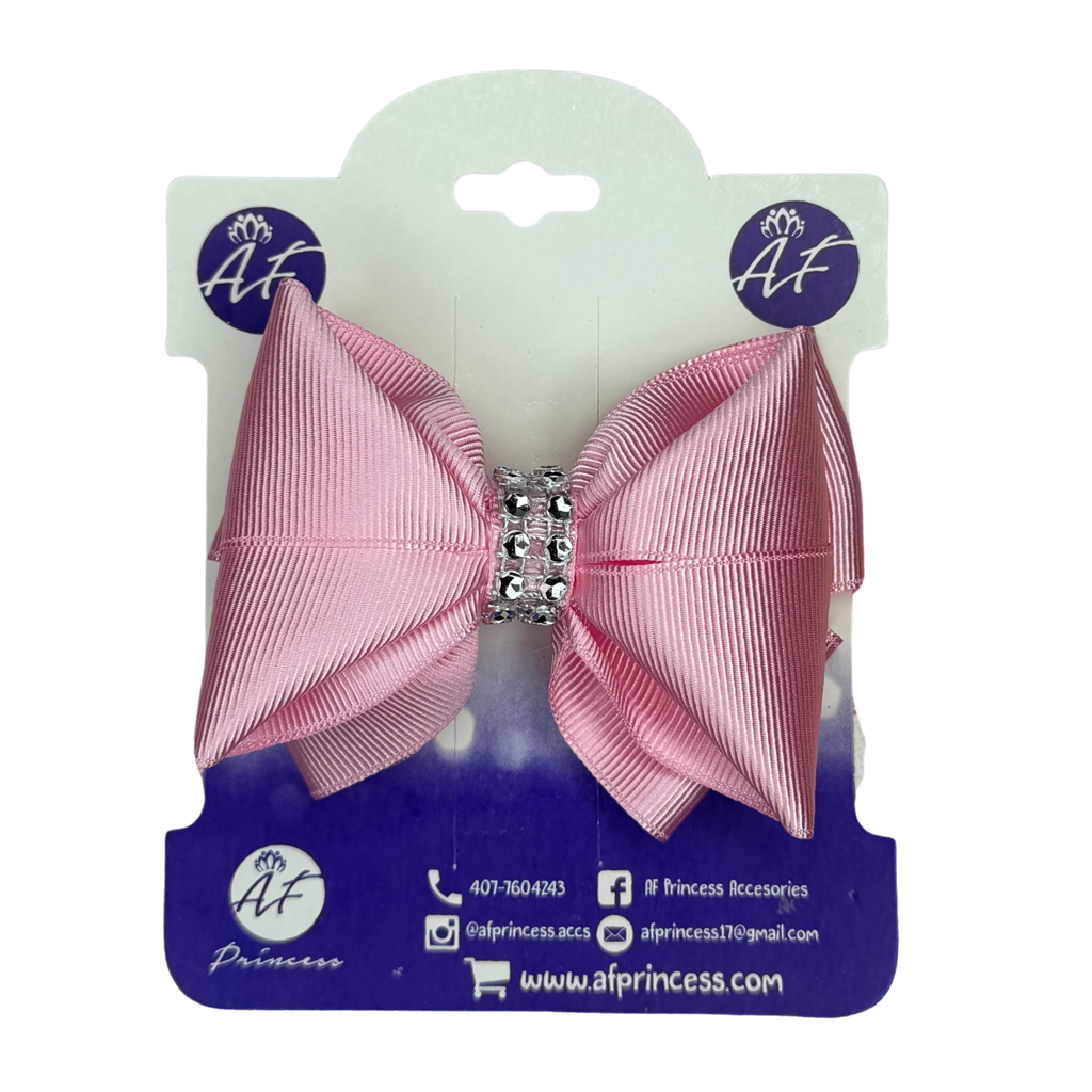Handmade Deluxe Hair Bow with Silver Rhinestone Center – Boutique Girls Hair Clip