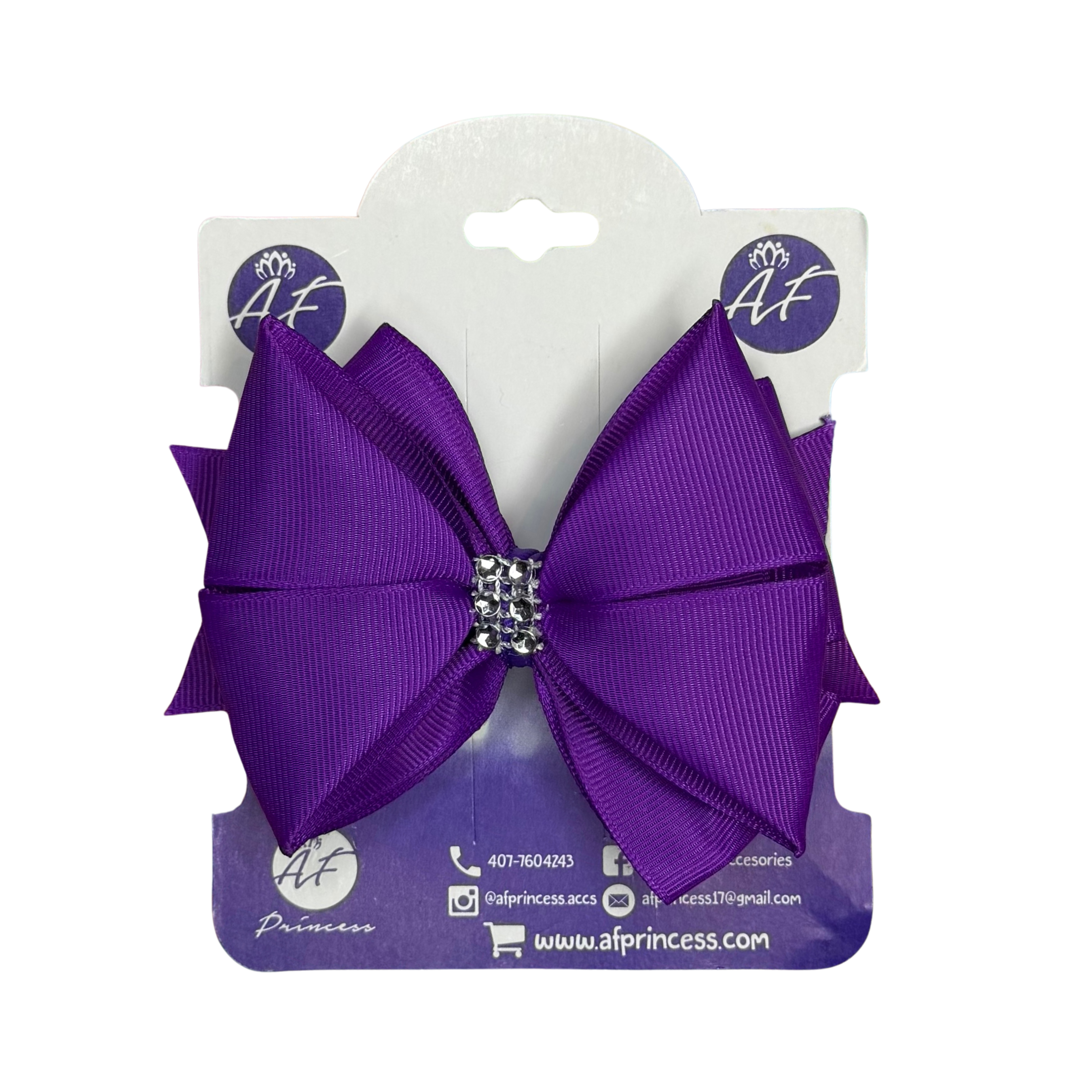 Handmade Deluxe Hair Bow with Silver Rhinestone Center – Boutique Girls Hair Clip