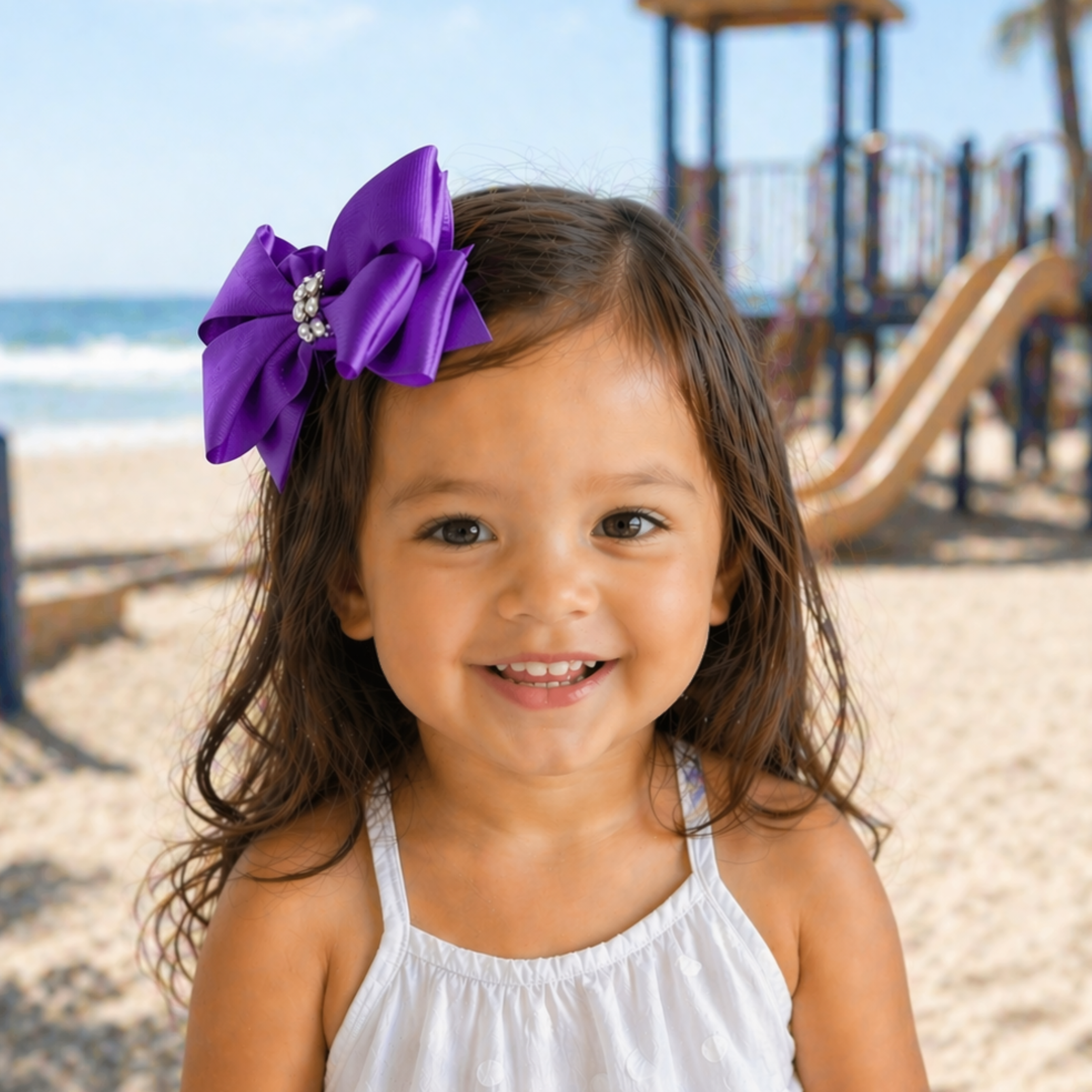 Handmade Deluxe Hair Bow with Silver Rhinestone Center – Boutique Girls Hair Clip