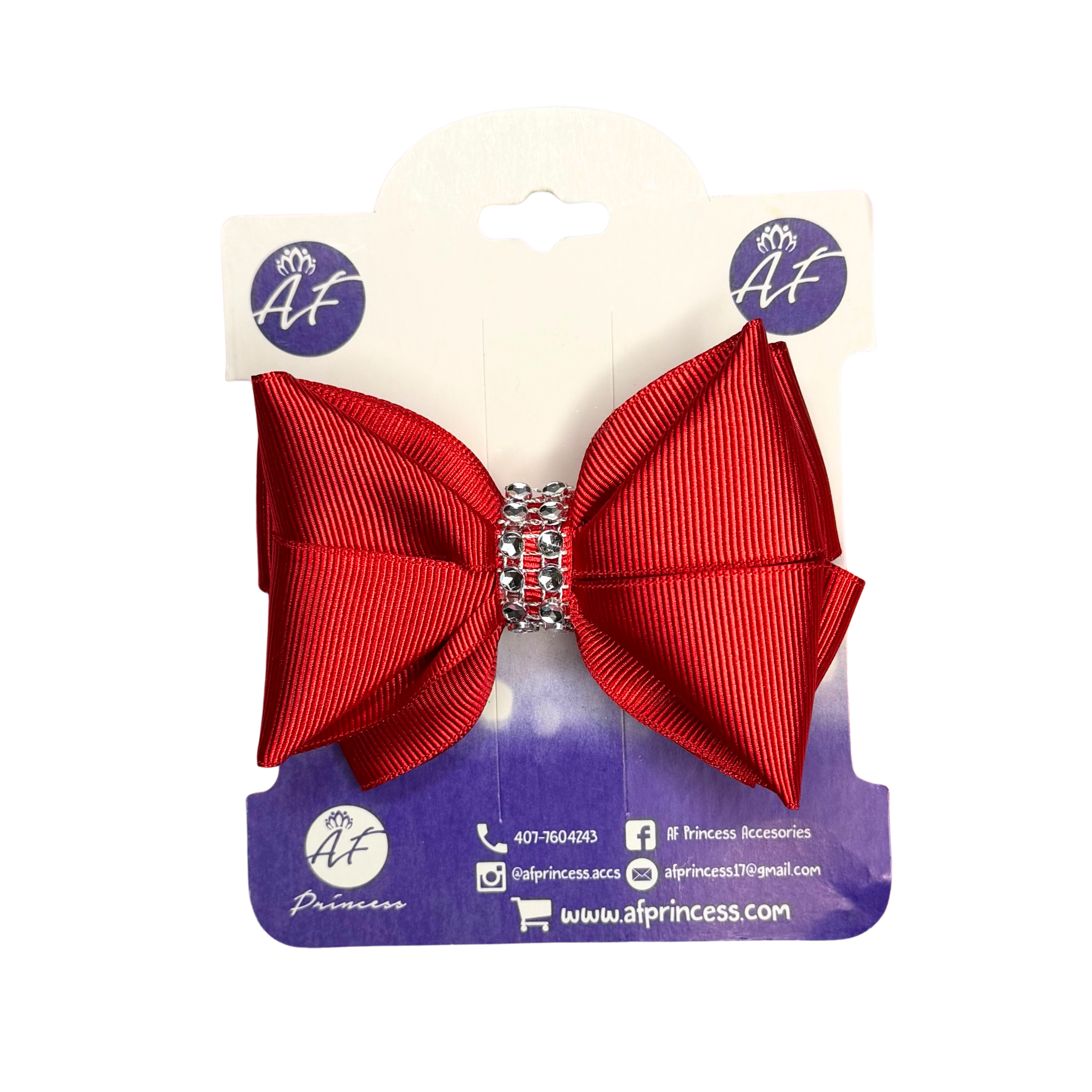 Handmade Deluxe Hair Bow with Silver Rhinestone Center – Boutique Girls Hair Clip