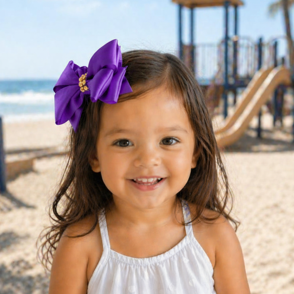 Handmade Deluxe Girls Hair Bow with Gold Rhinestone Center | Boutique Hair Clip