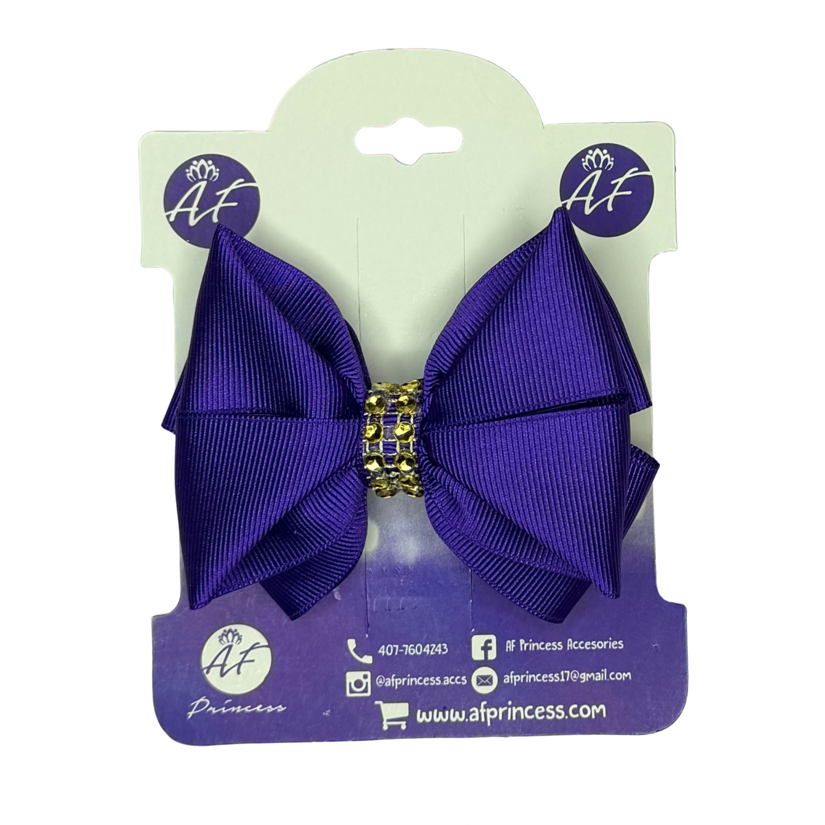 Handmade Deluxe Girls Hair Bow with Gold Rhinestone Center | Boutique Hair Clip