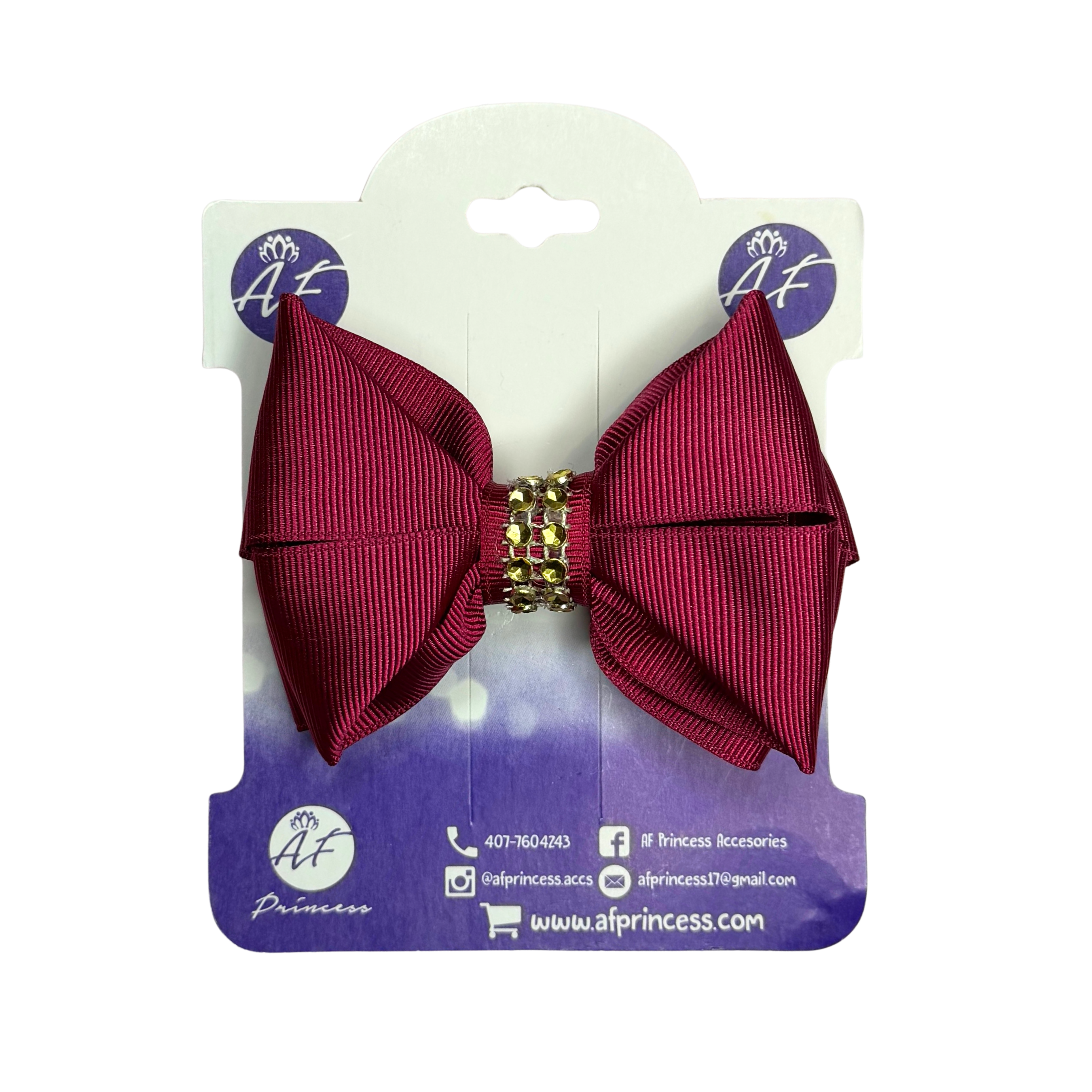 Handmade Deluxe Girls Hair Bow with Gold Rhinestone Center | Boutique Hair Clip