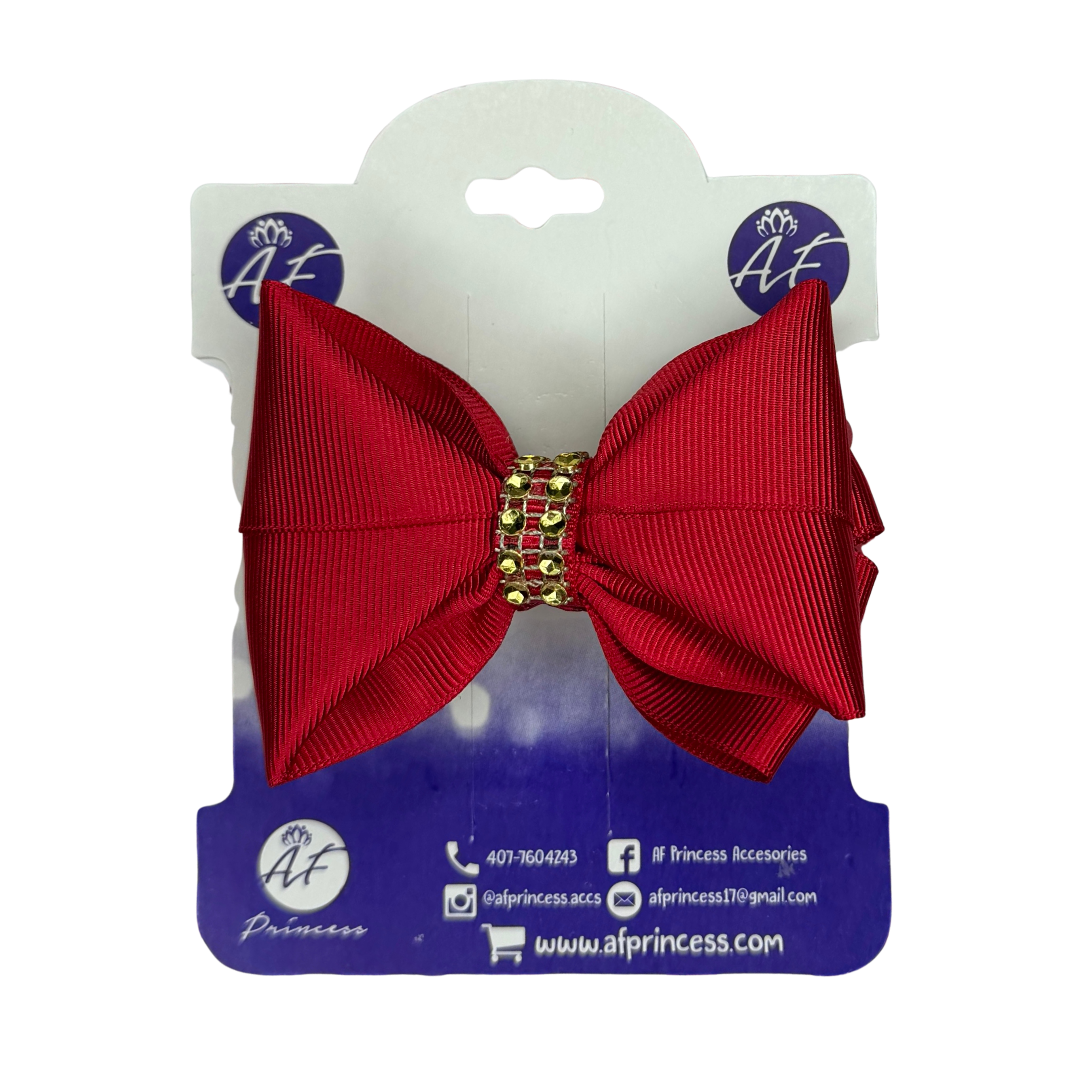 Handmade Deluxe Girls Hair Bow with Gold Rhinestone Center | Boutique Hair Clip
