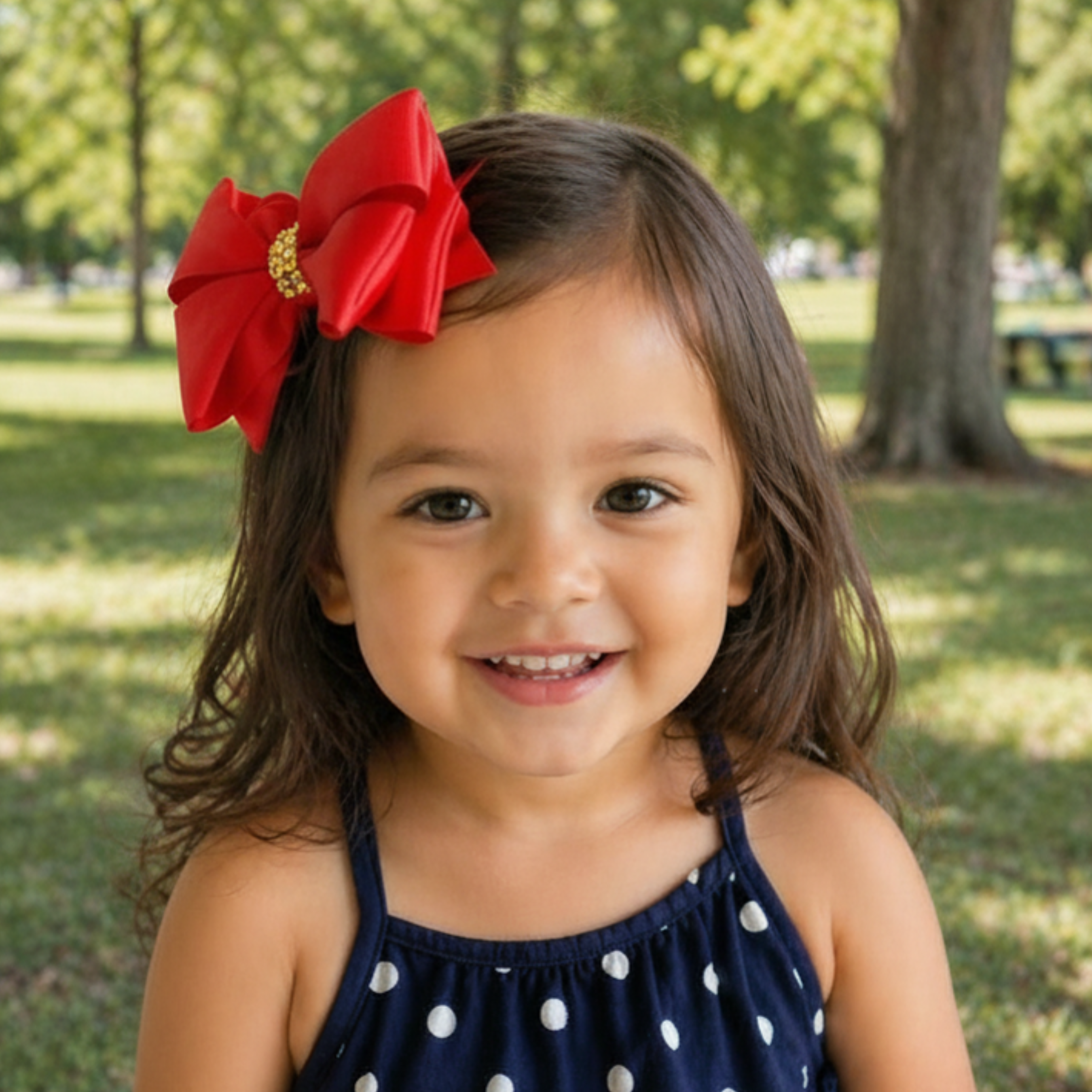 Handmade Deluxe Girls Hair Bow with Gold Rhinestone Center | Boutique Hair Clip