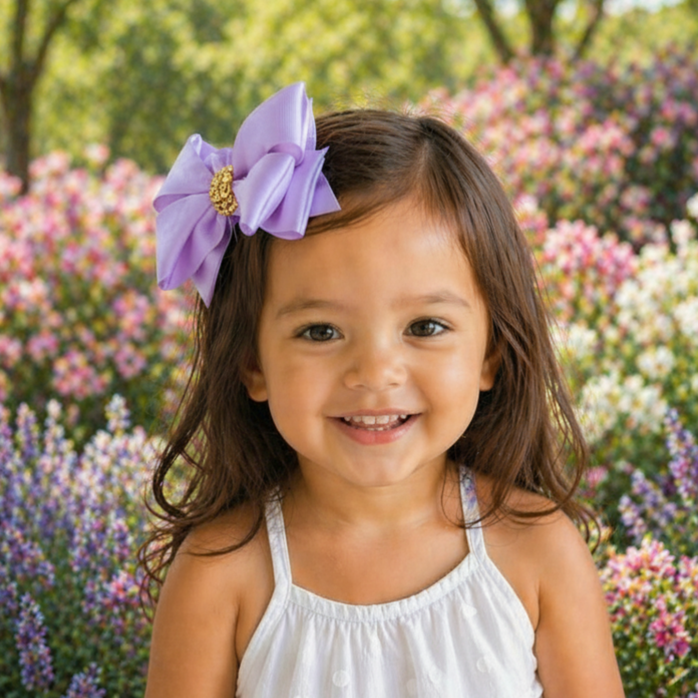 Handmade Deluxe Girls Hair Bow with Gold Rhinestone Center | Boutique Hair Clip