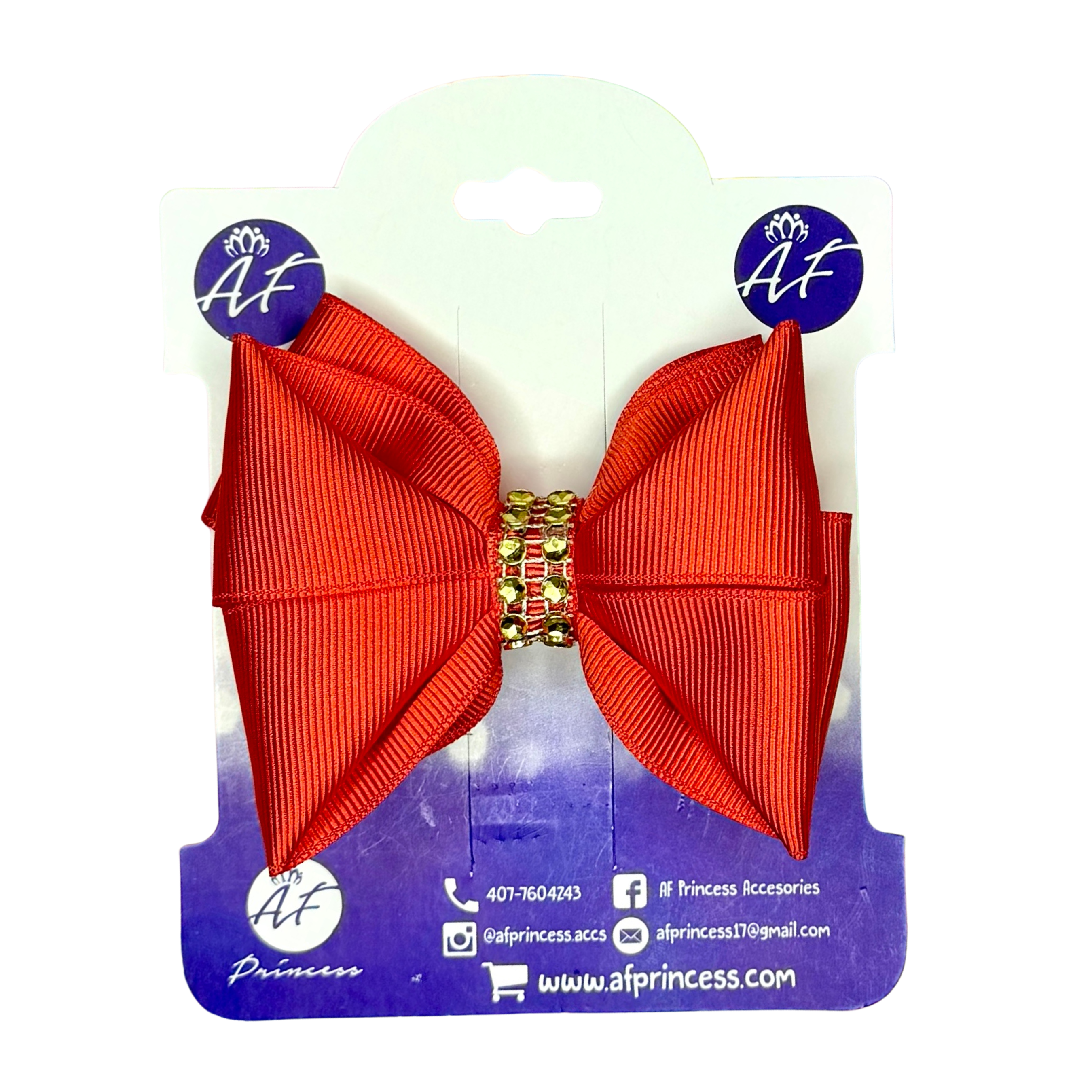 Handmade Deluxe Girls Hair Bow with Gold Rhinestone Center | Boutique Hair Clip