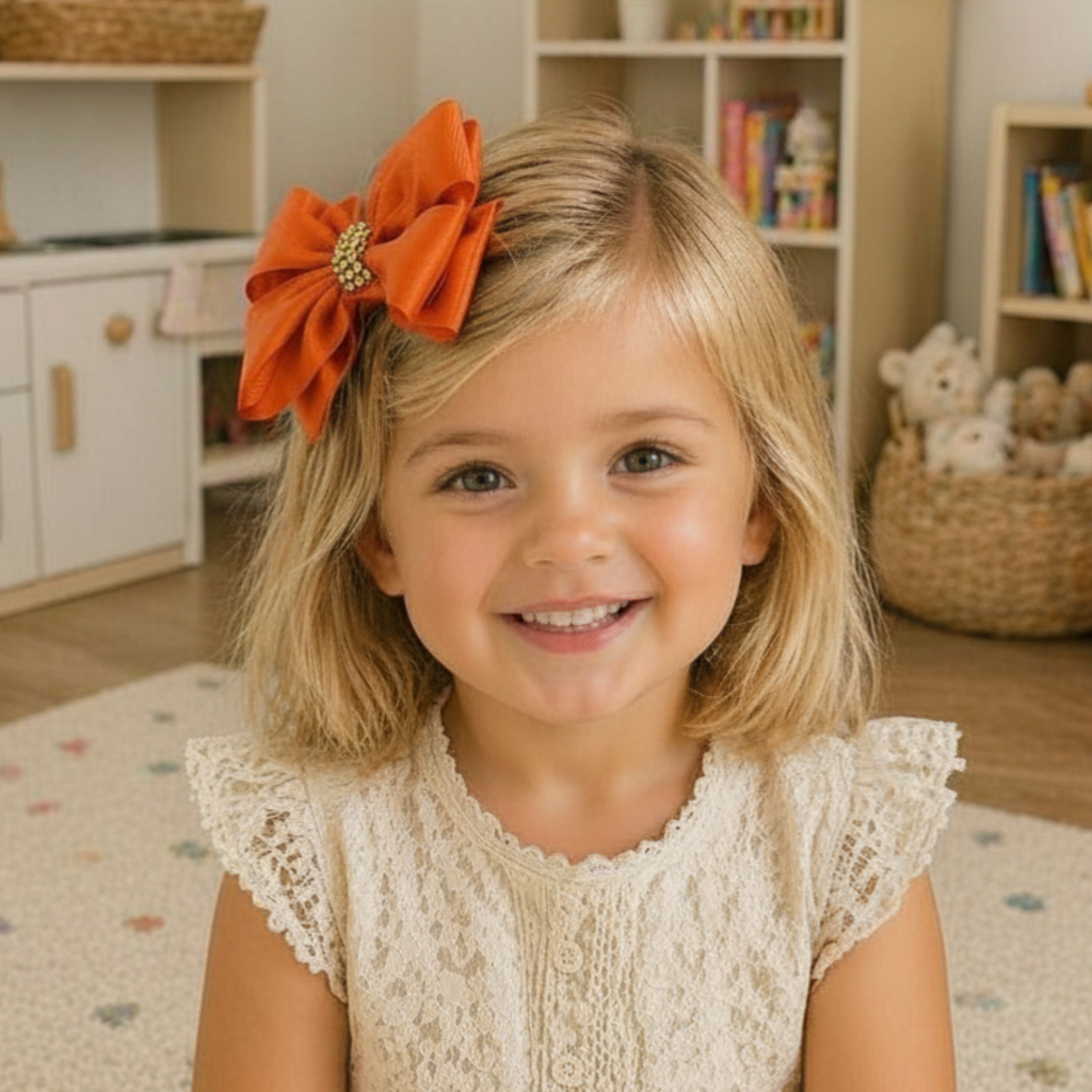 Handmade Deluxe Girls Hair Bow with Gold Rhinestone Center | Boutique Hair Clip