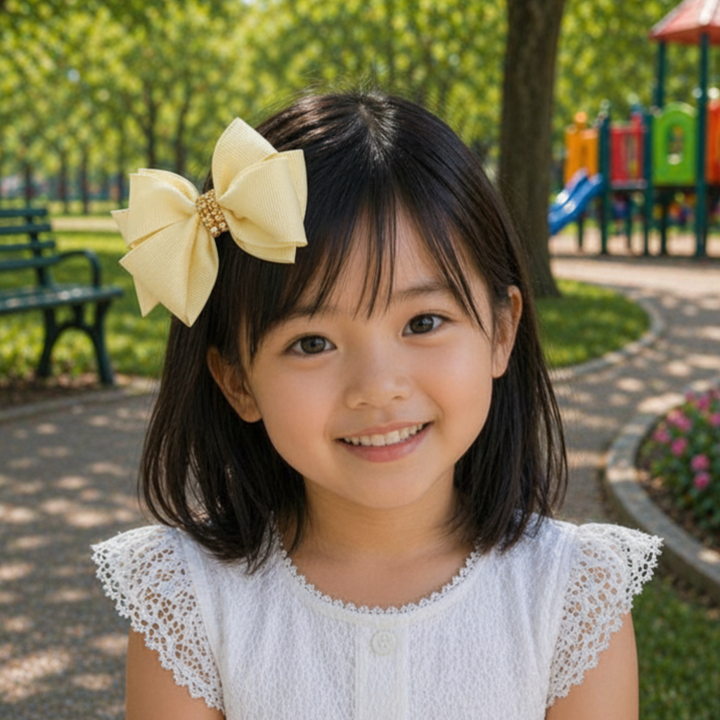Handmade Deluxe Girls Hair Bow with Gold Rhinestone Center | Boutique Hair Clip