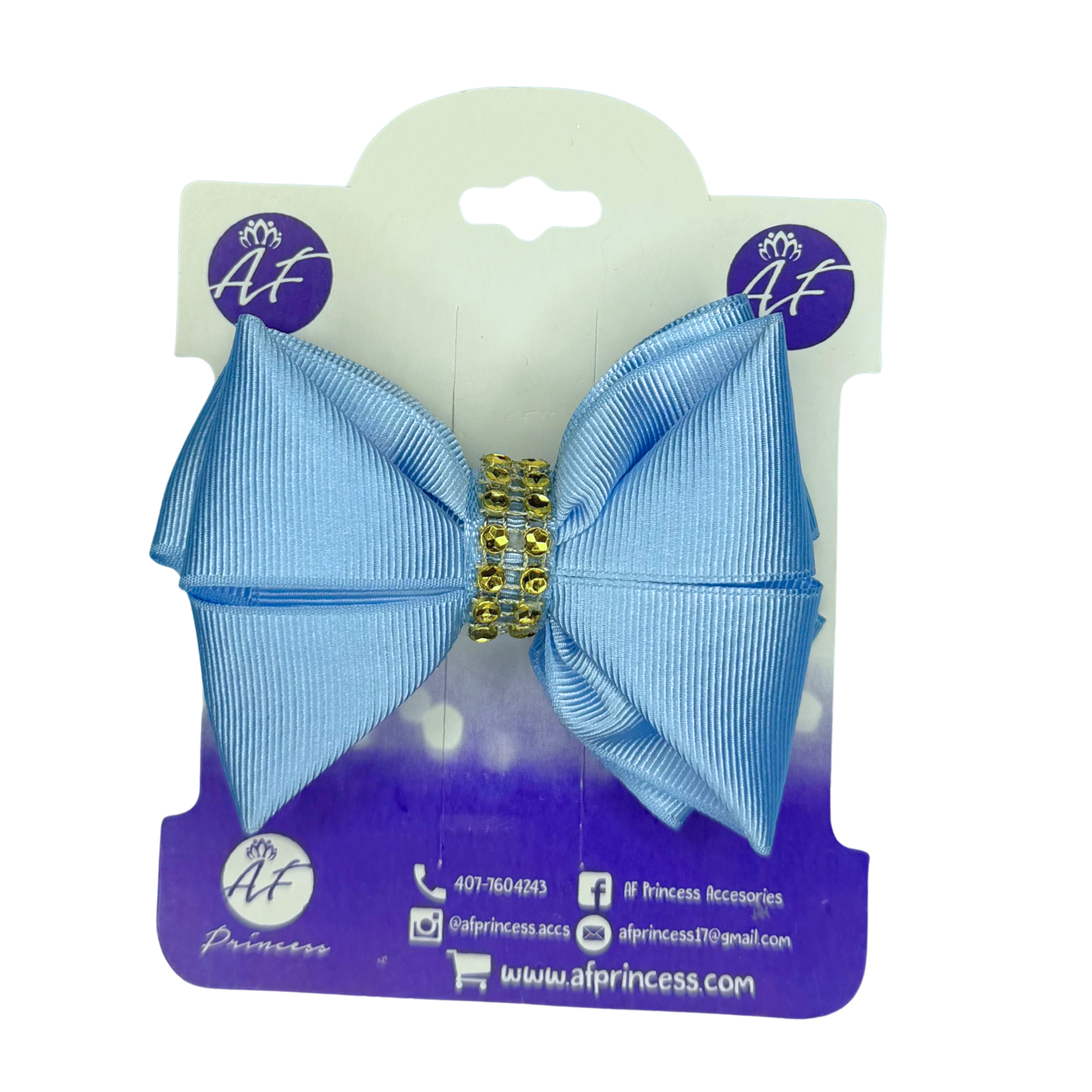 Handmade Deluxe Girls Hair Bow with Gold Rhinestone Center | Boutique Hair Clip